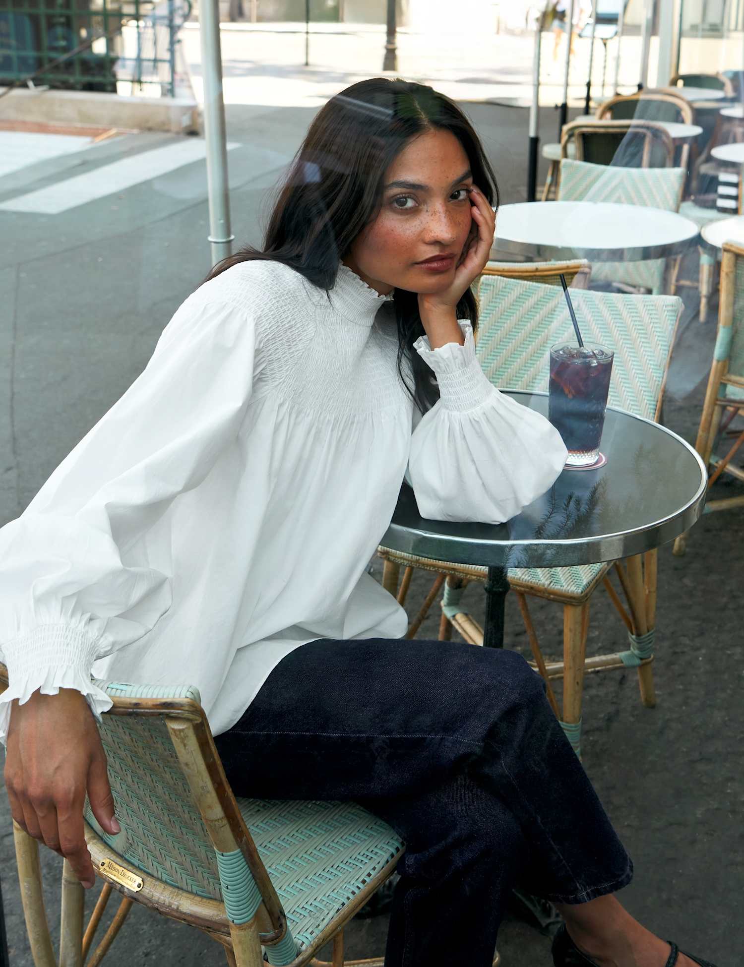 RO&ZO Pure Cotton Shirred High Neck Blouse White