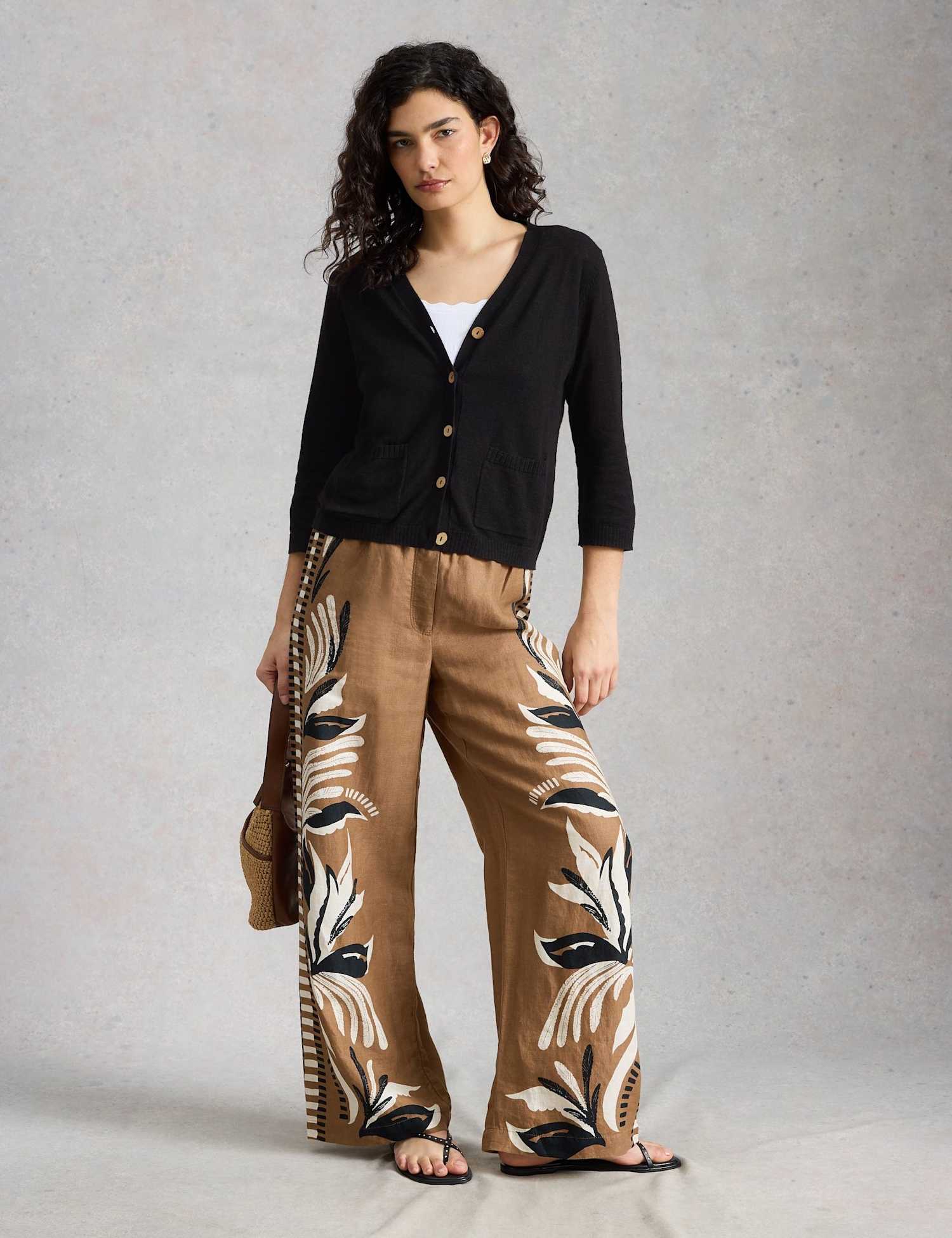 White Stuff Cotton Rich V-Neck Cardigan with Linen Black
