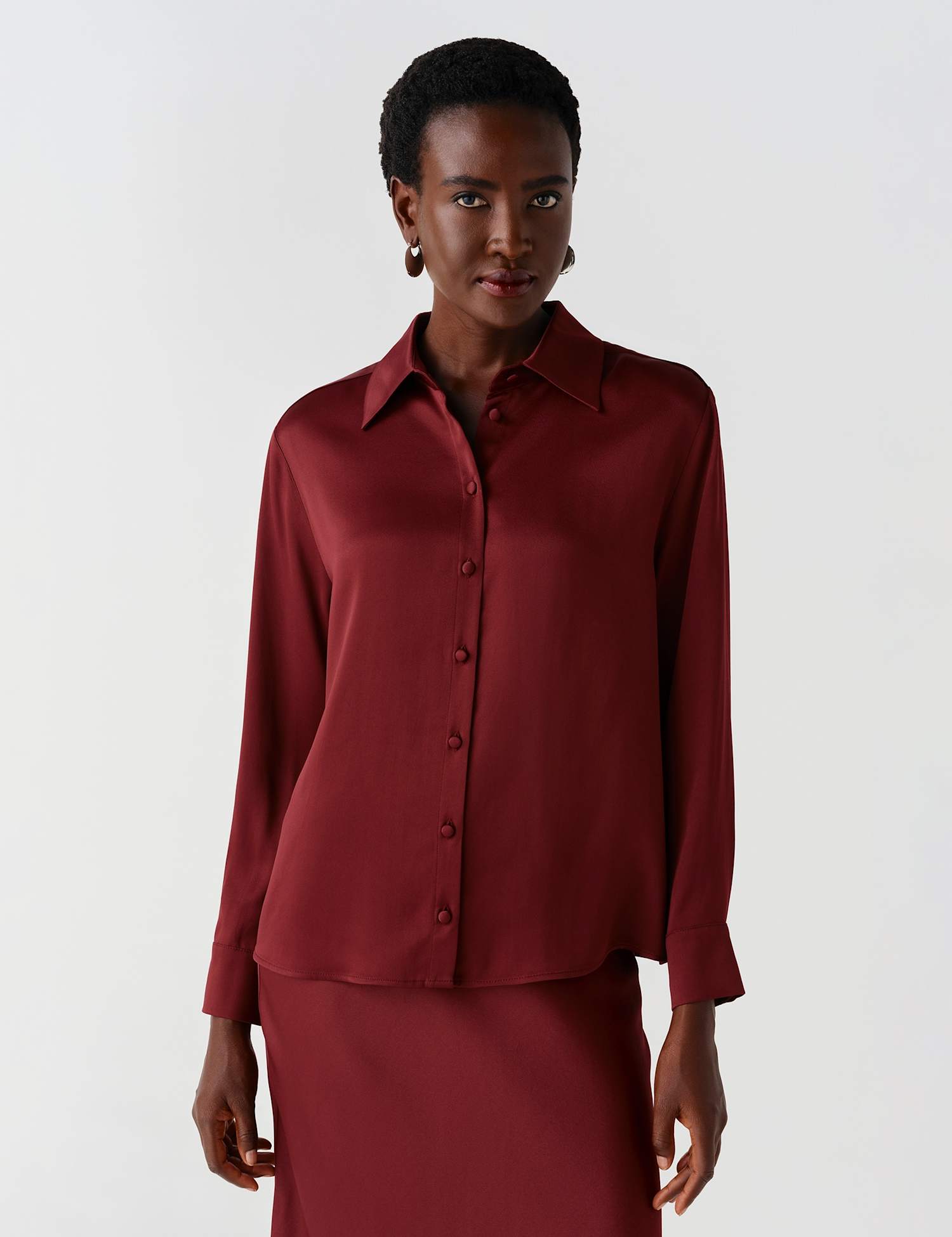 Ghost Satin Collared Shirt Burgundy