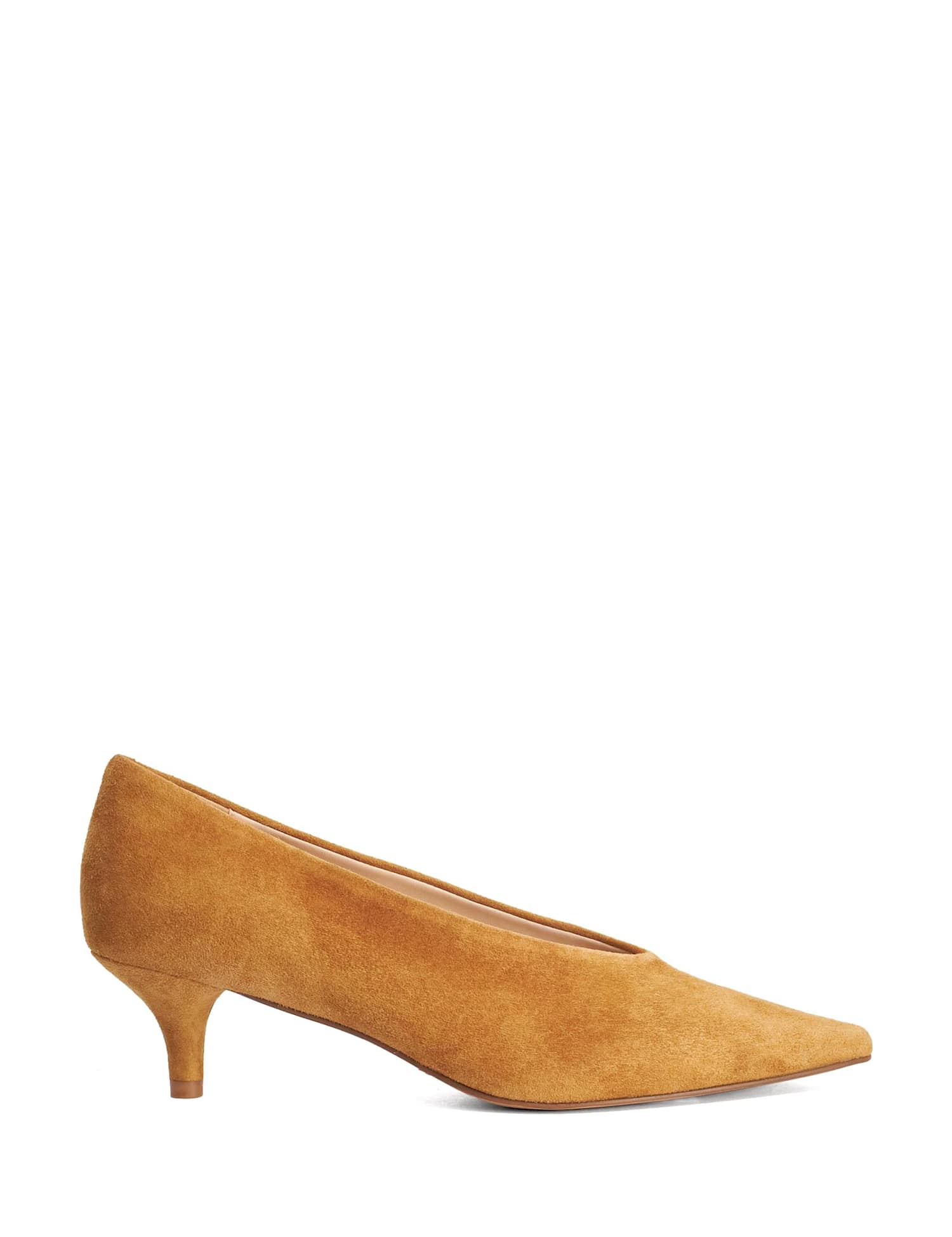 Dune London Leather Kitten Heel Pointed Court Shoes Tan