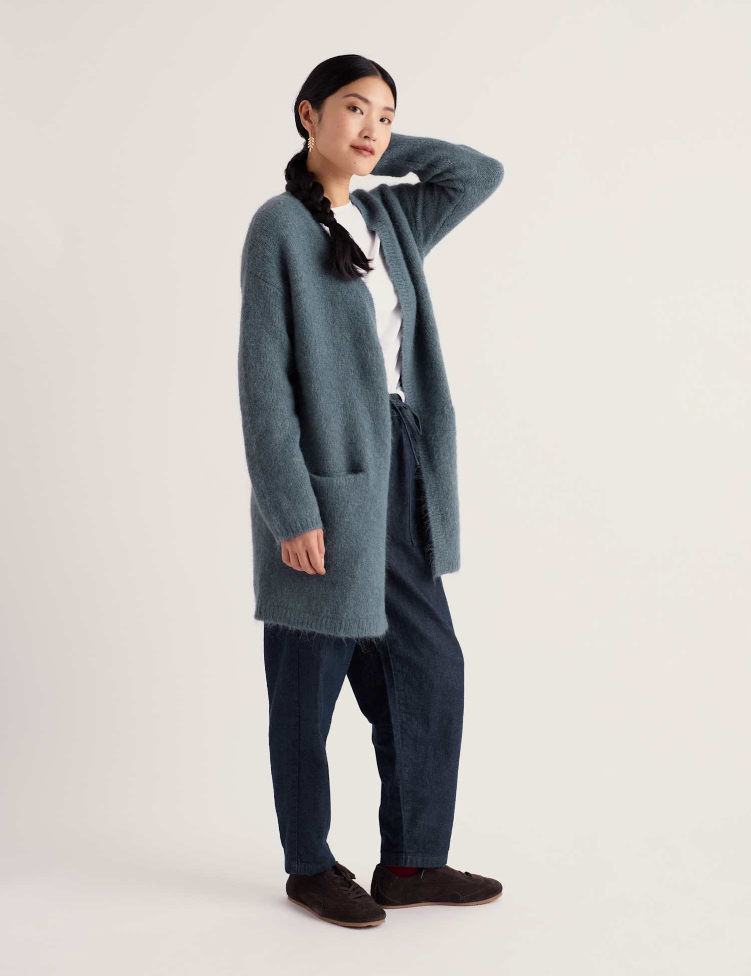 Seasalt Cornwall Textured Longline Cardigan with Wool & Mohair Grey