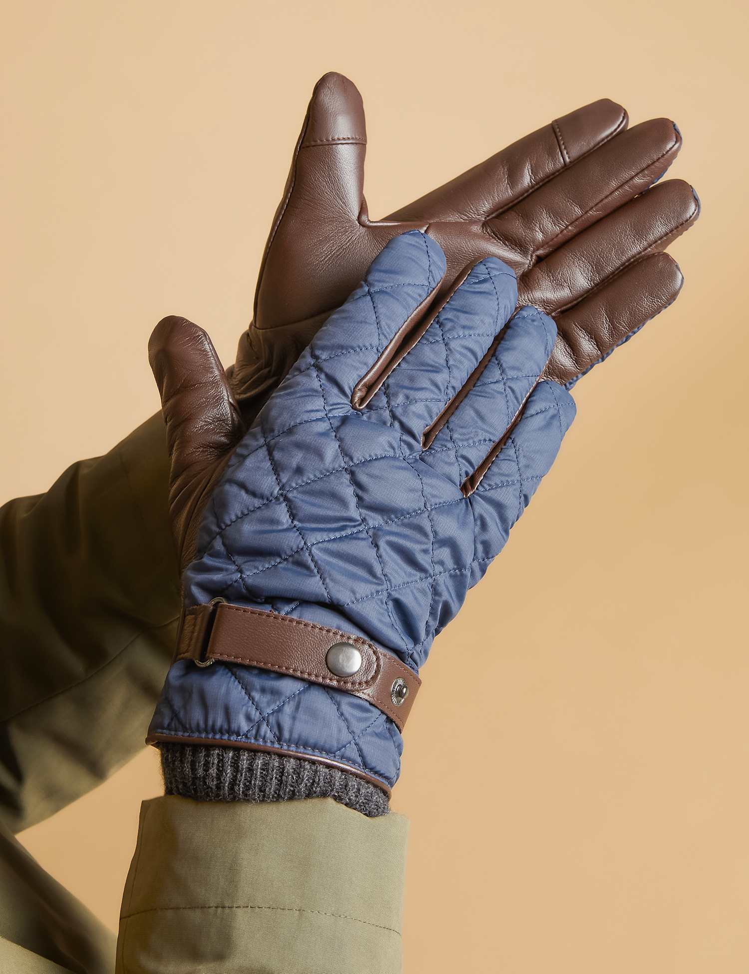 Jones Bootmaker Leather Quilted Gloves Navy