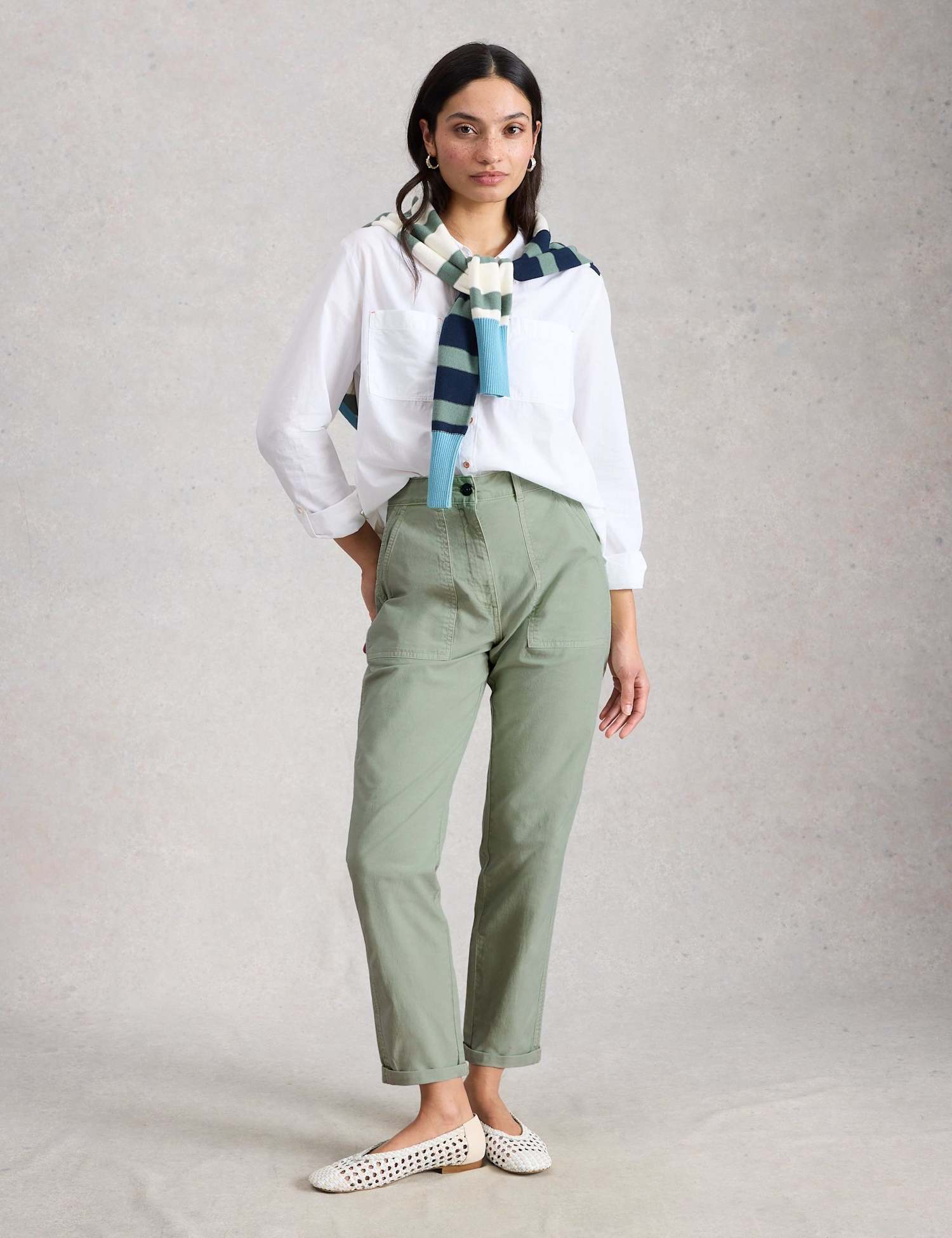 White Stuff Cotton Rich Tapered Chinos With Linen Green