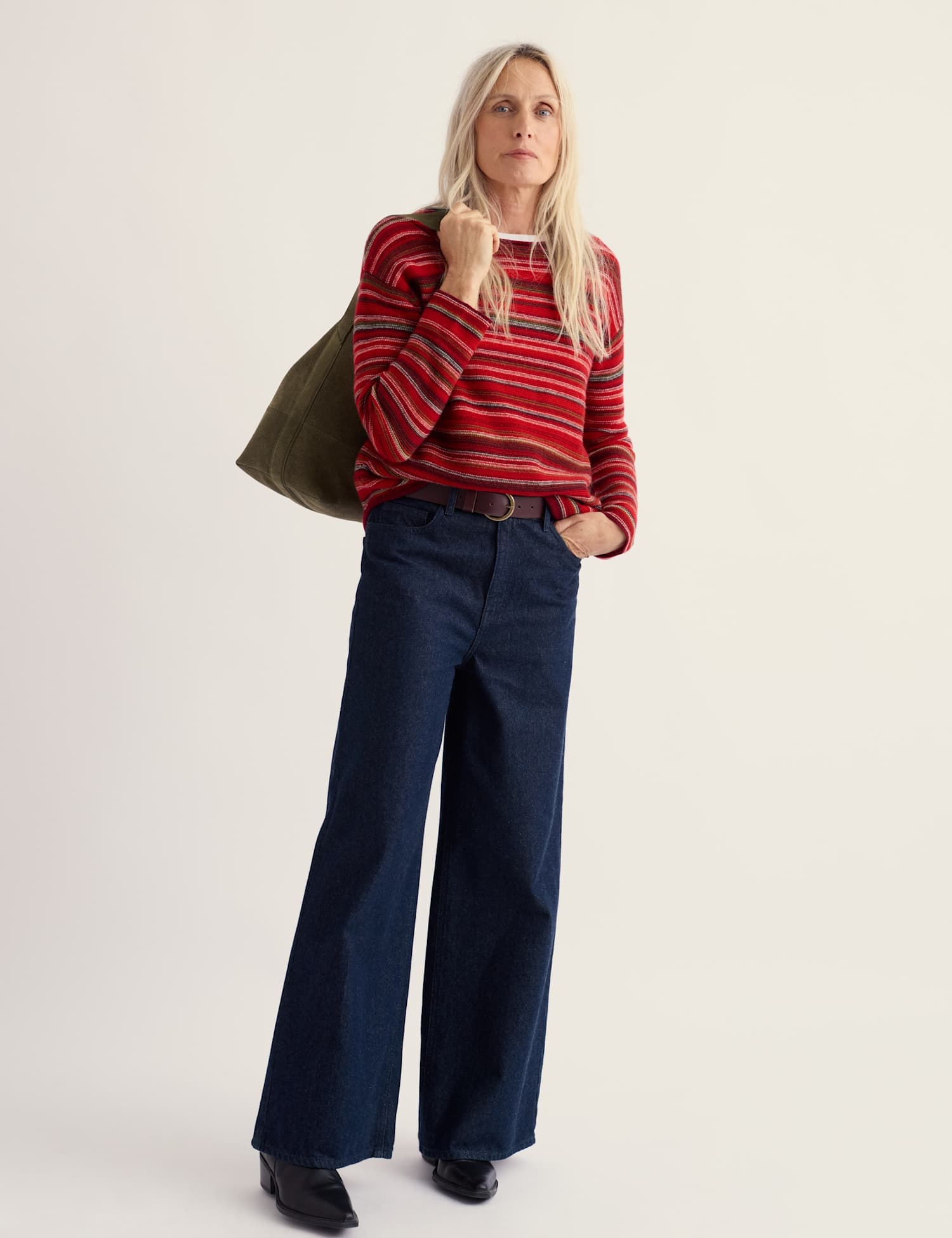 Seasalt Cornwall Merino Wool Rich Striped Jumper Red Mix