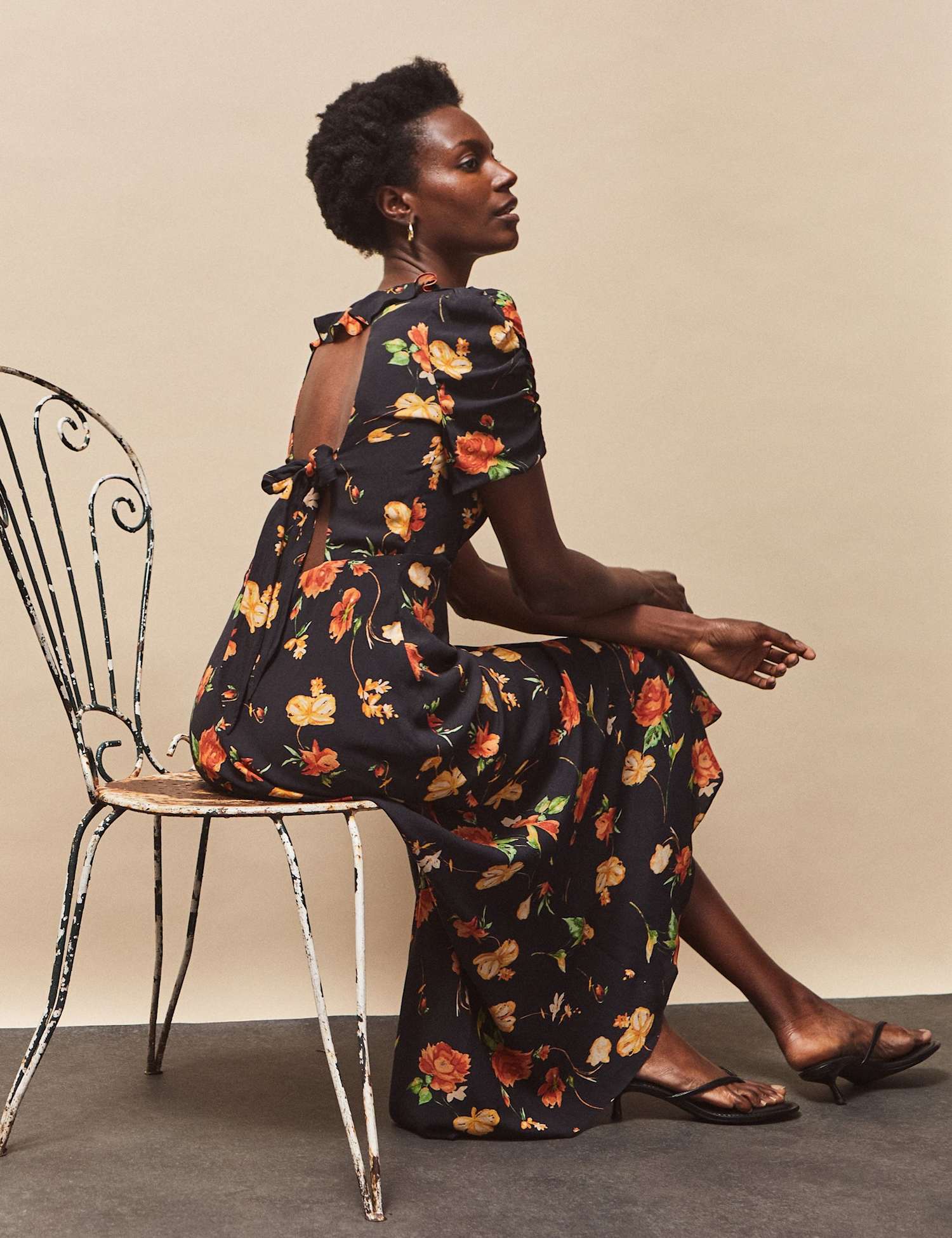 RO&ZO Floral Tie Back Midaxi Tea Dress Red Mix