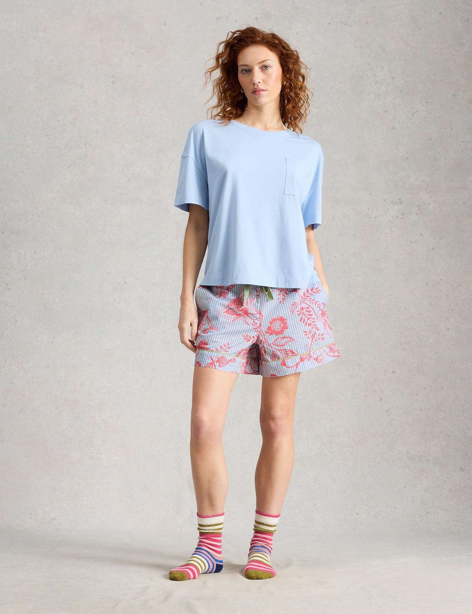 White Stuff Pure Cotton Floral Pyjama Shorts Blue Mix