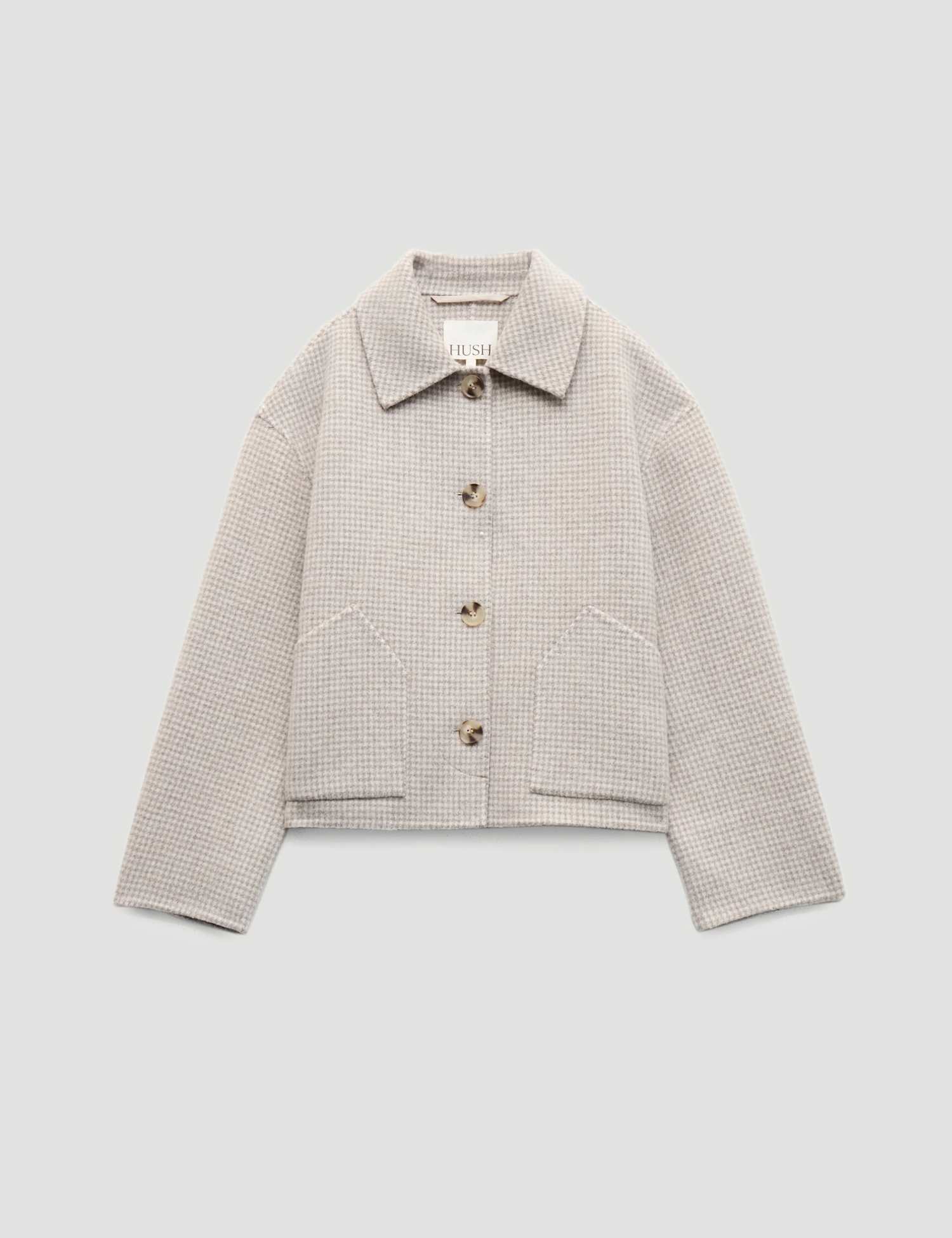 HUSH Double Faced Wool Rich Checked Jacket Grey
