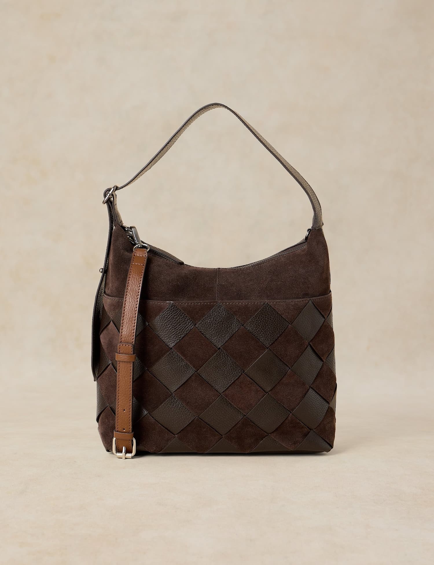 White Stuff Leather Woven Shoulder Bag Brown