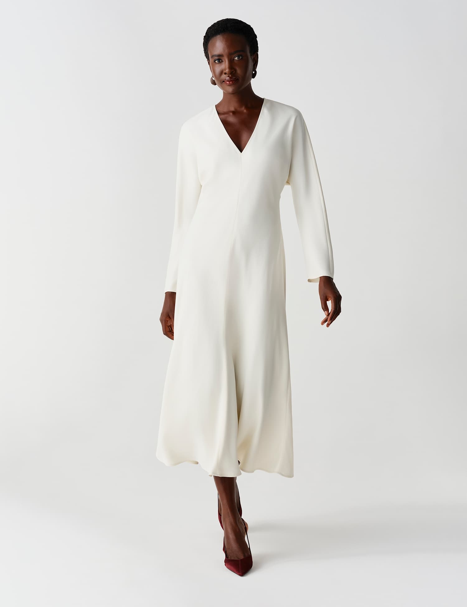 Ghost Satin V Neck Wrap Midaxi Column Dress Ivory