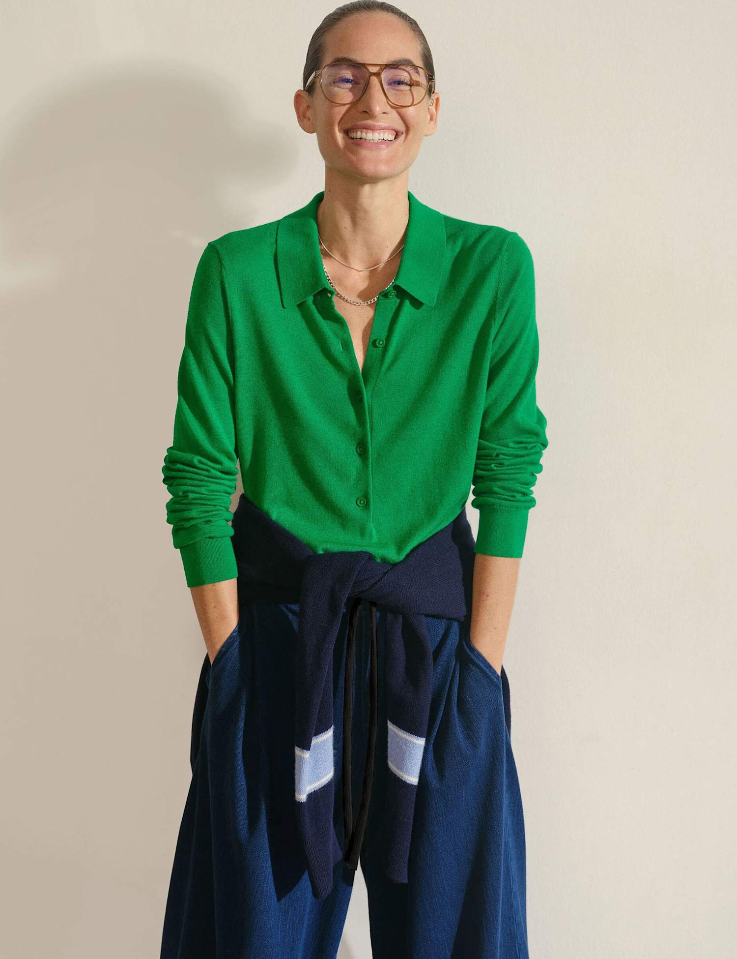 HUSH Merino Blend Long Sleeve Polo Top Green