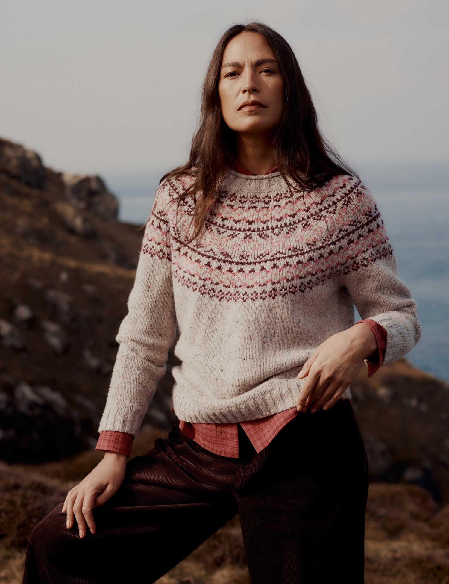 Seasalt Cornwall Merino Wool Rich Fair Isle Relaxed Jumper Pink Mix