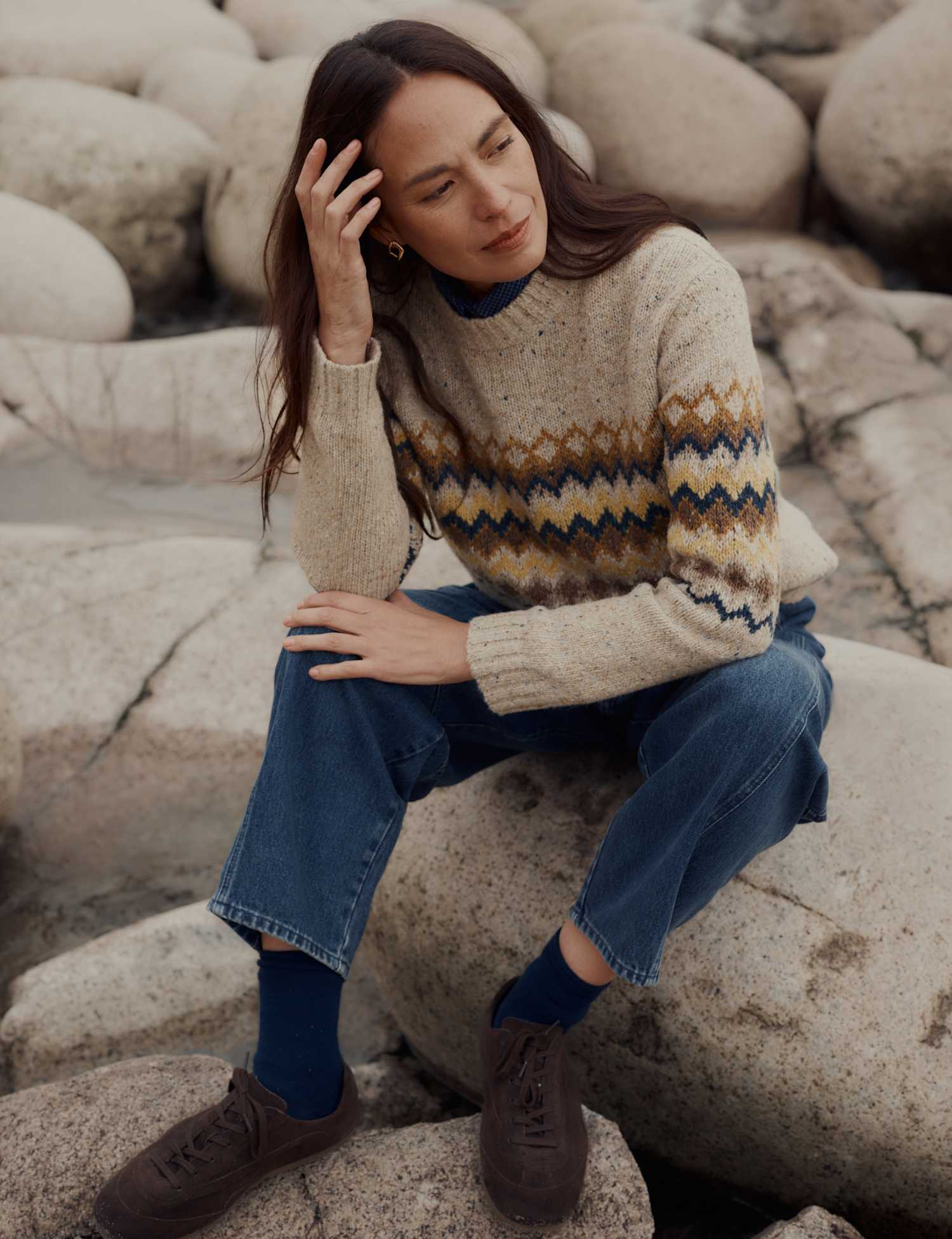 Seasalt Cornwall Merino Wool Rich Fair Isle Jumper Natural Mix