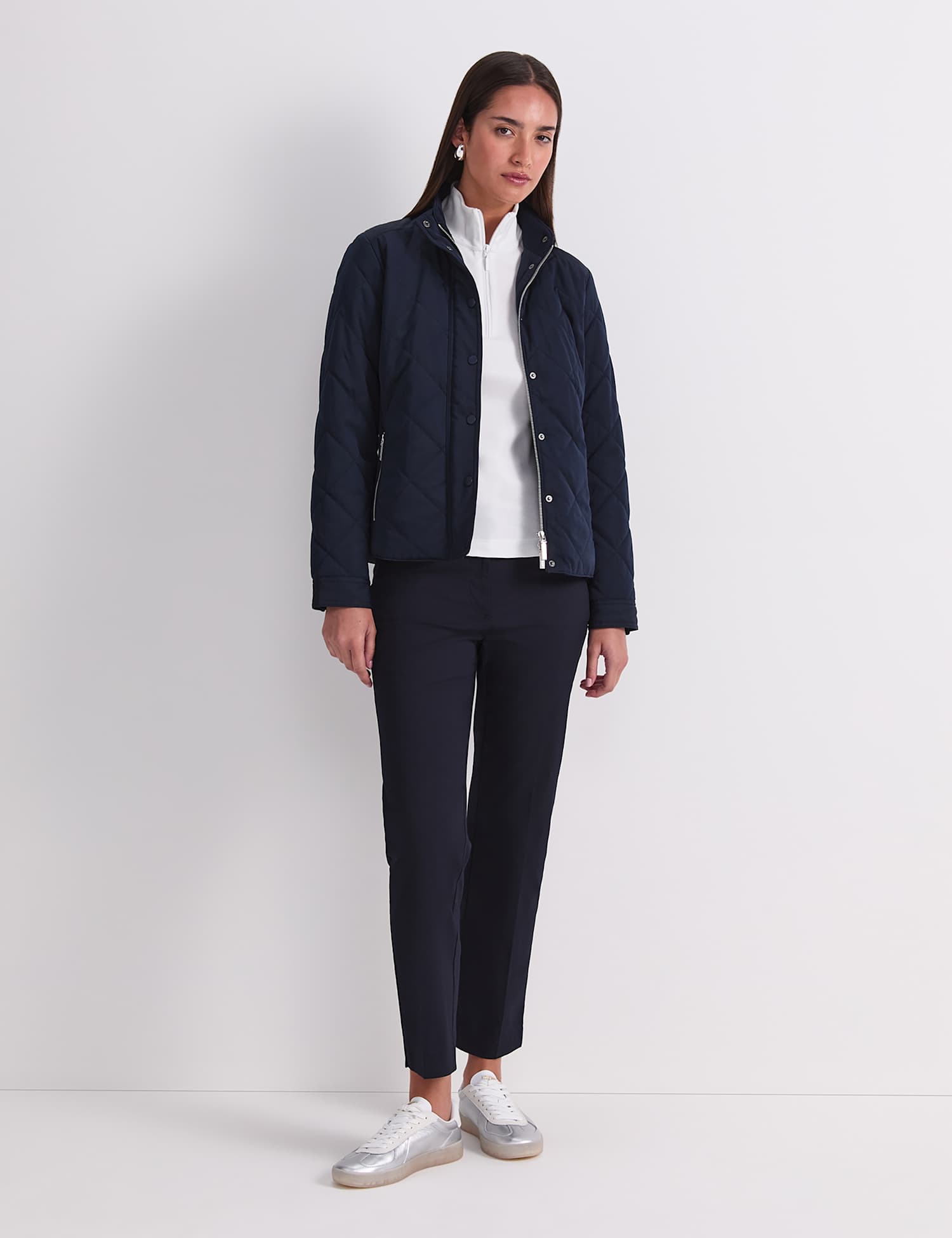 Sportscraft High Neck Zip Up Quilted Jacket Navy