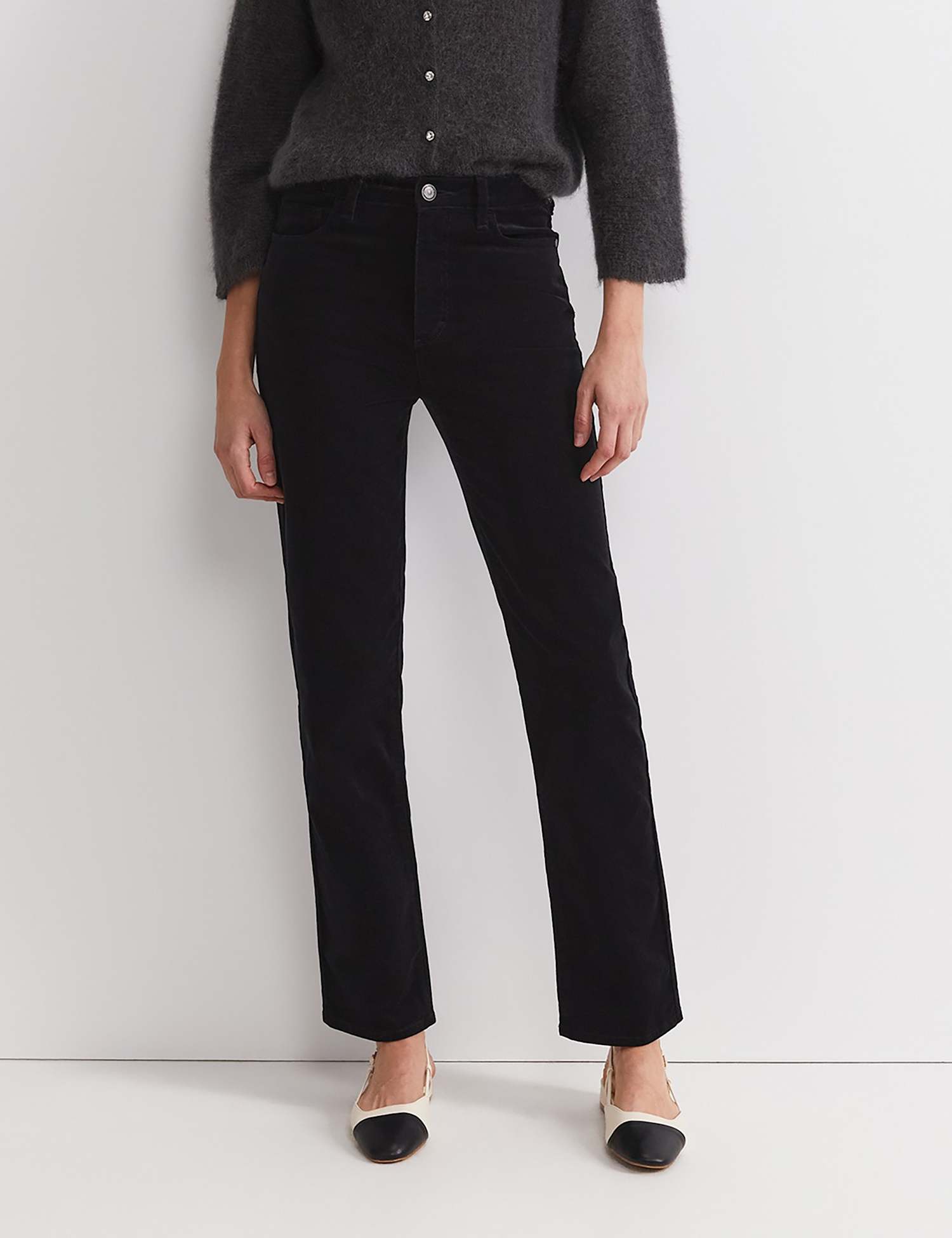 Sportscraft Cord High Waisted Straight Leg Jeans Black