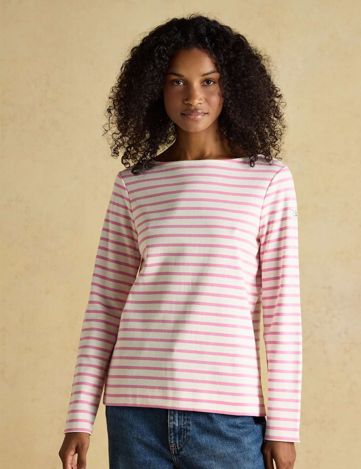 Joules Pure Cotton Striped Top Pink Mix