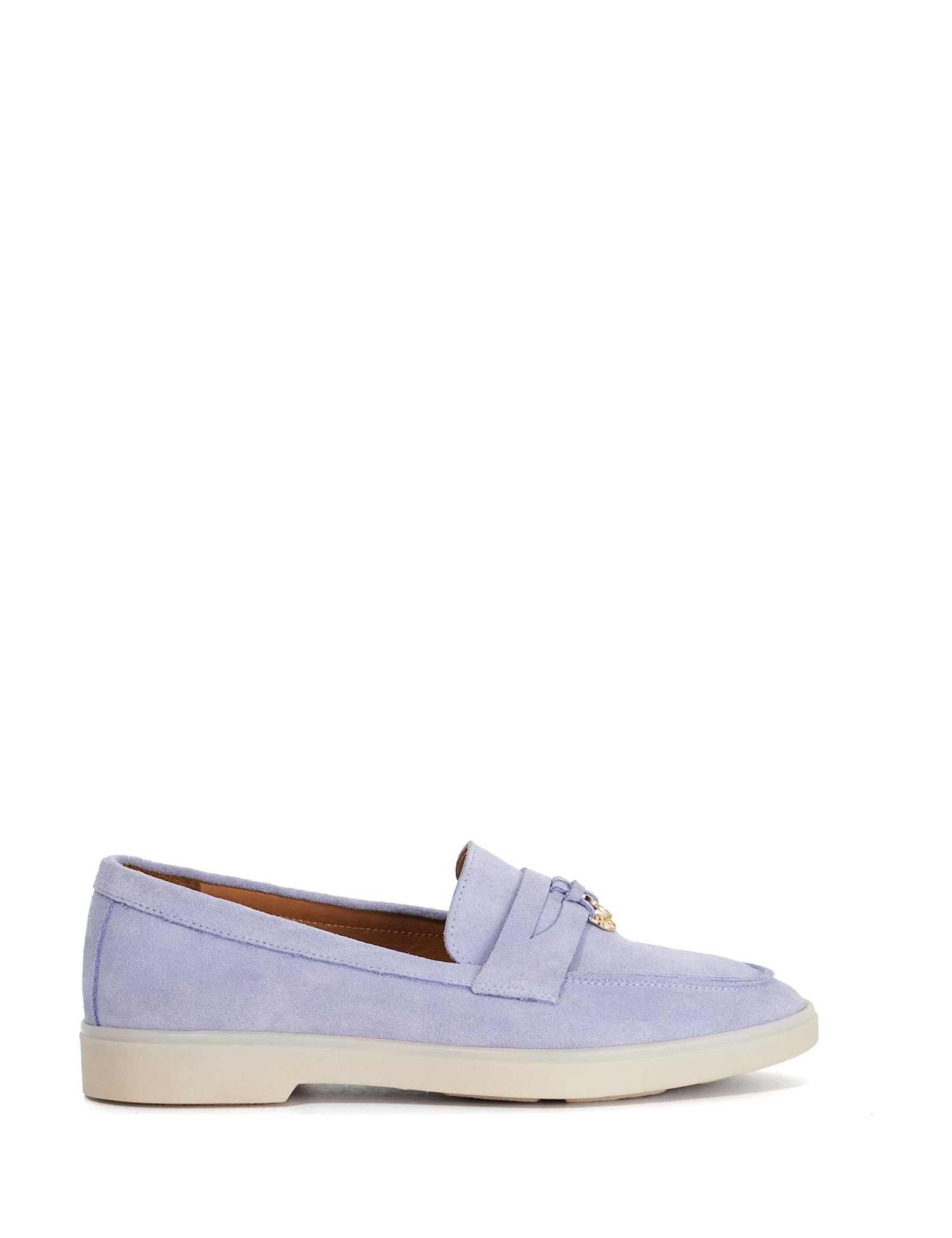 Dune London Suede Slip On Flat Loafers Light Blue