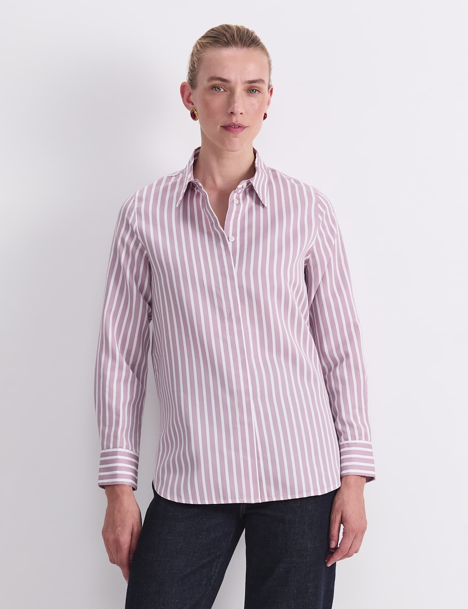 Sportscraft Cotton Rich Striped Shirt with Silk Purple
