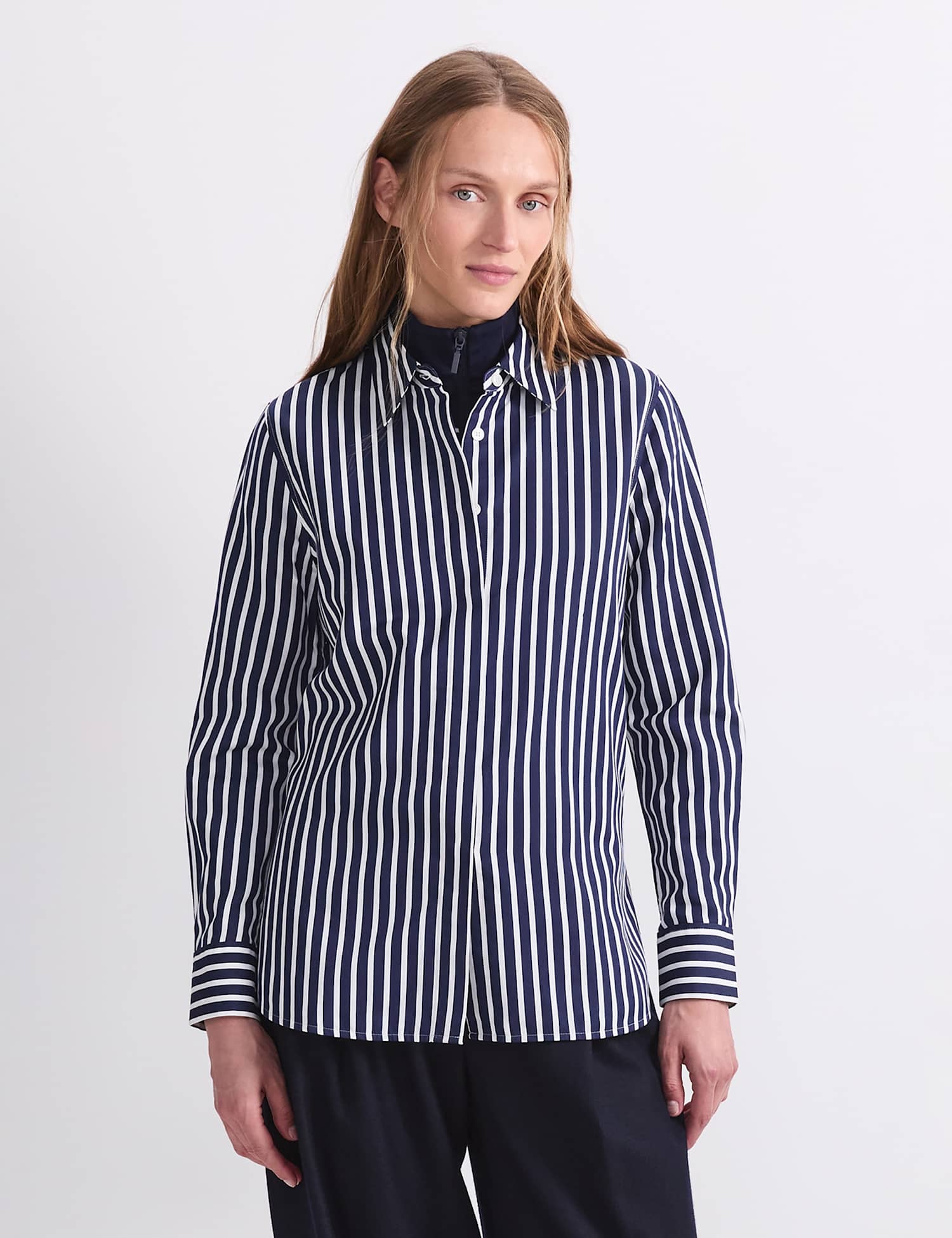 Sportscraft Cotton Rich Striped Shirt with Silk Navy