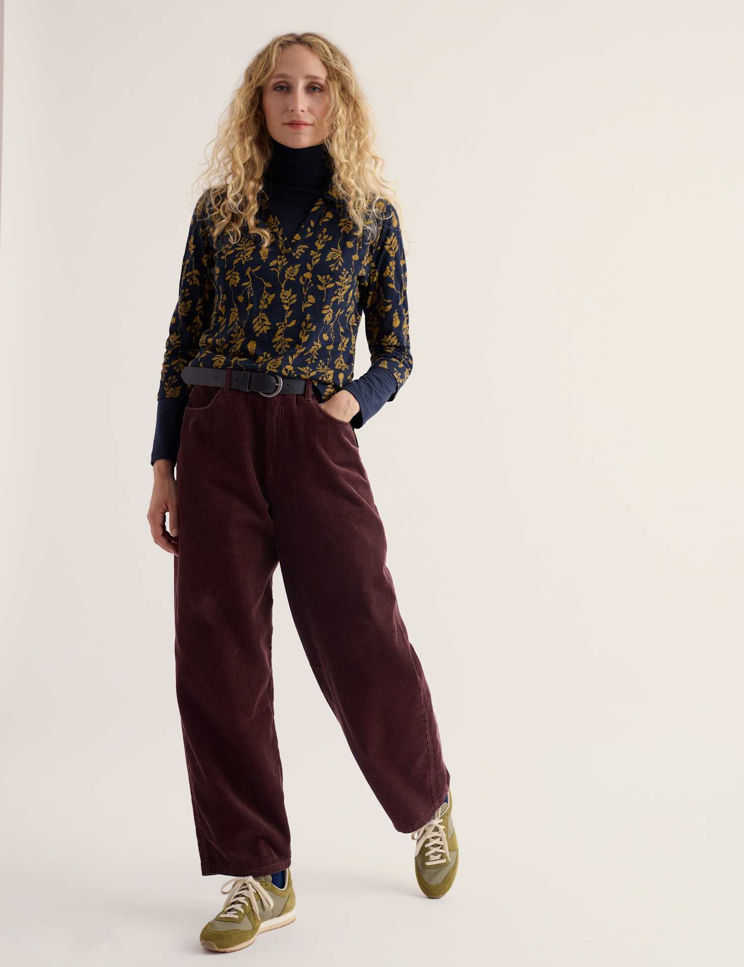 Seasalt Cornwall Pure Cotton Jersey Floral Notch Neck Shirt Navy Mix