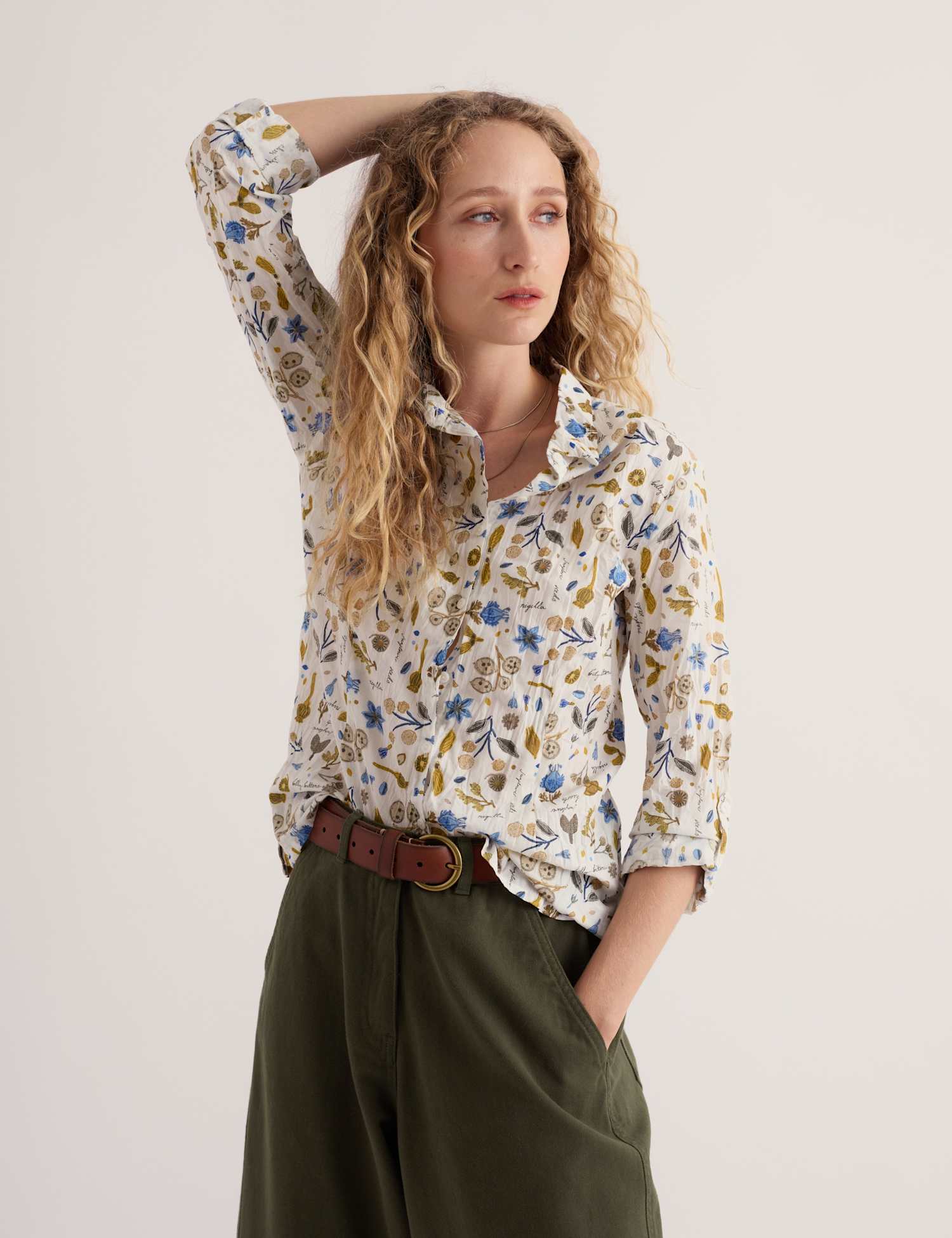 Seasalt Cornwall Pure Cotton Printed Crinkle Shirt Multi