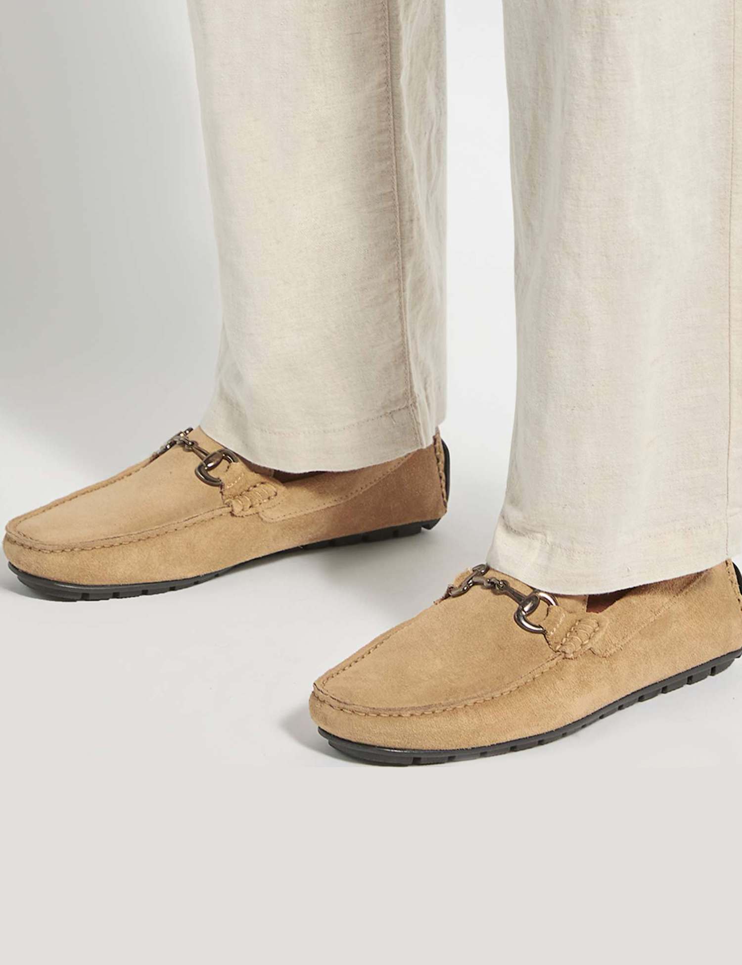 Dune London Wide Fit Suede Slip On Loafers Taupe