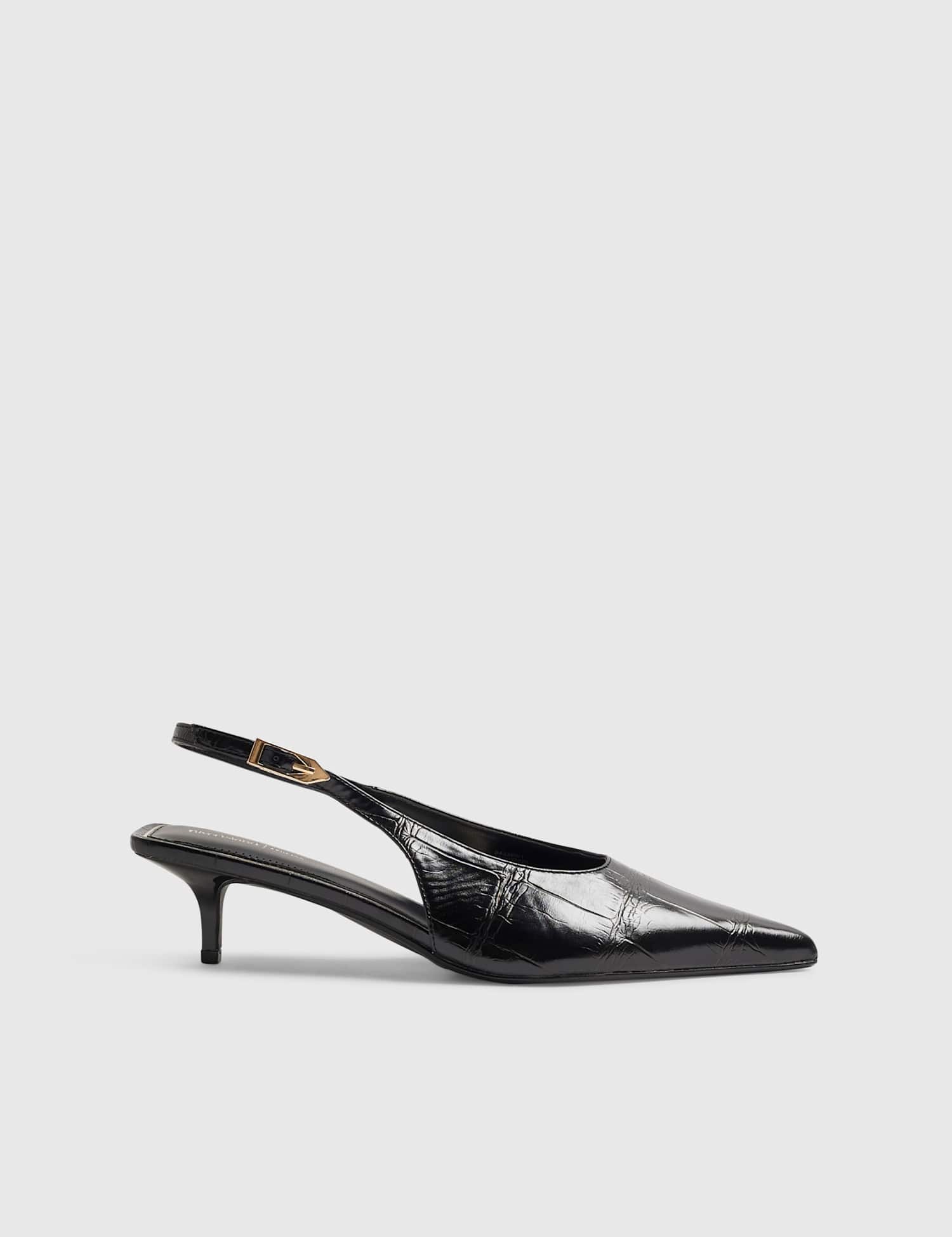 River Island Kitten Heel Pointed Slingback Shoes Black
