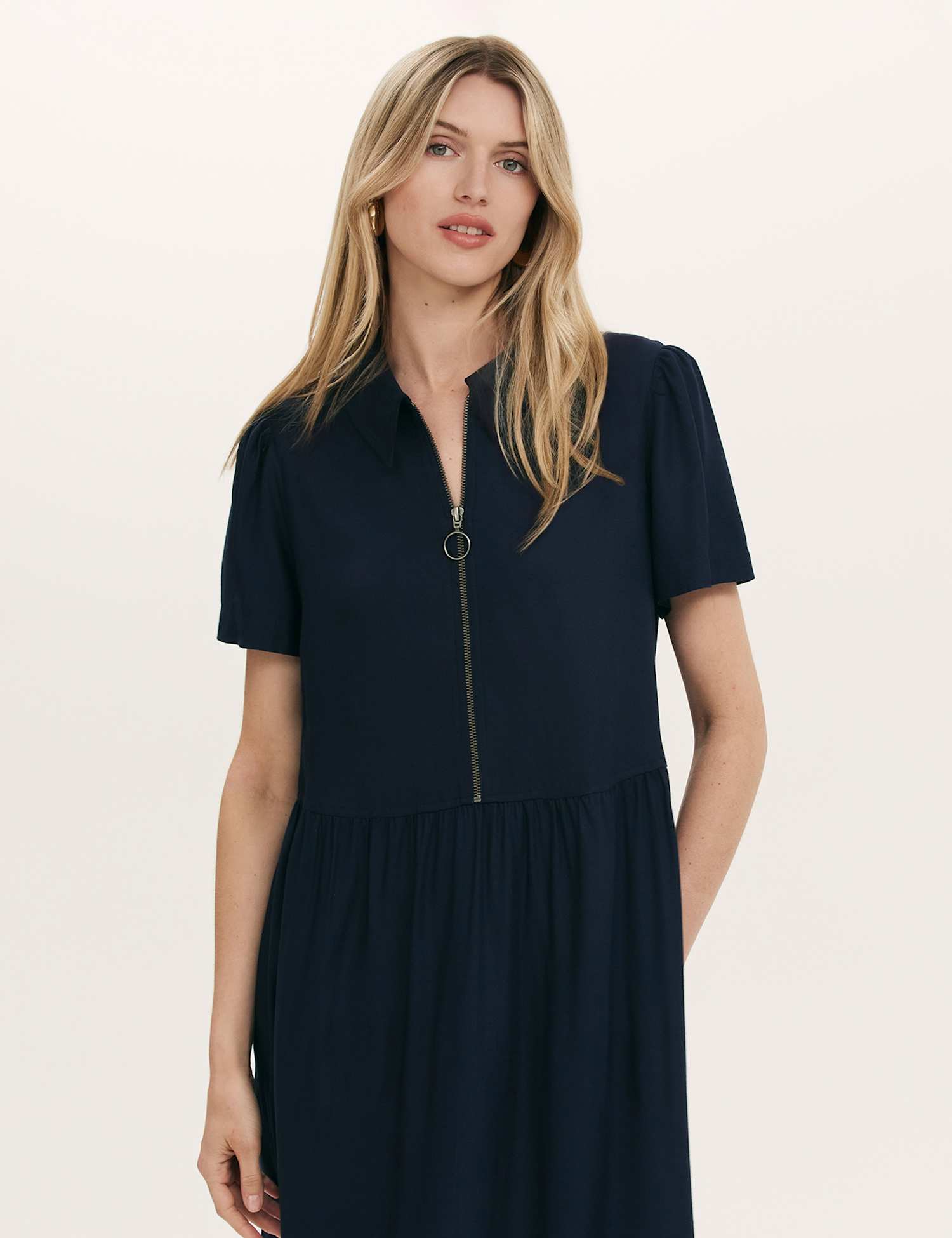 Finery London Zip Up Midi Shirt Dress Navy