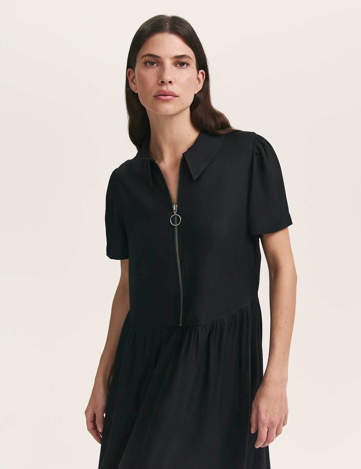 Finery London Zip Up Midi Shirt Dress Black