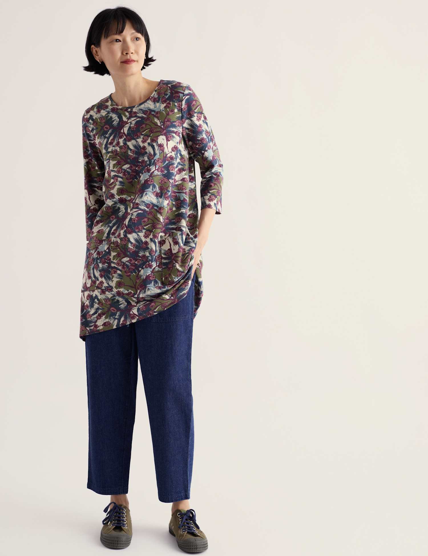 Seasalt Cornwall Floral Round Neck Tunic with Cotton White Mix