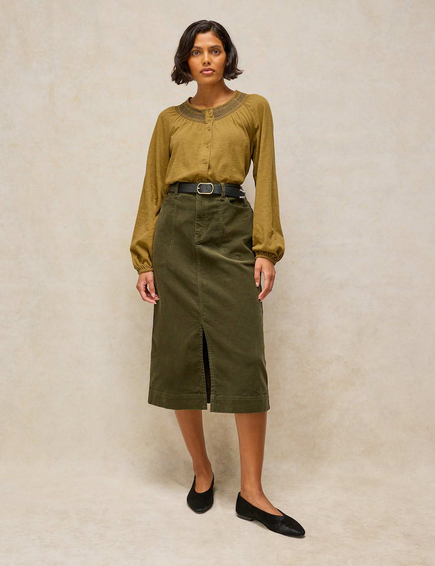 White Stuff Suzie Pure Cotton Button Through Crew Neck Blouse Green