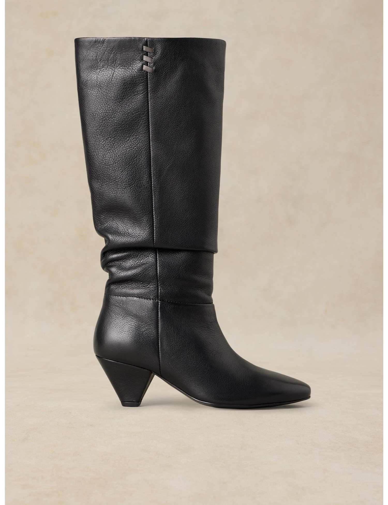 White Stuff Chrissie Leather Slouch Knee High Boots Black