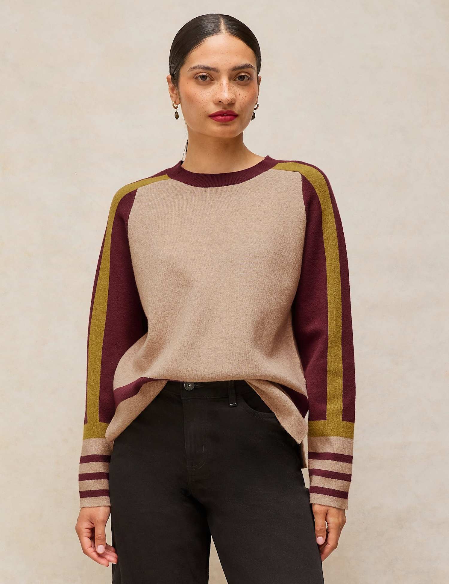 White Stuff Colour Block Striped Sleeve Jumper Natural Mix