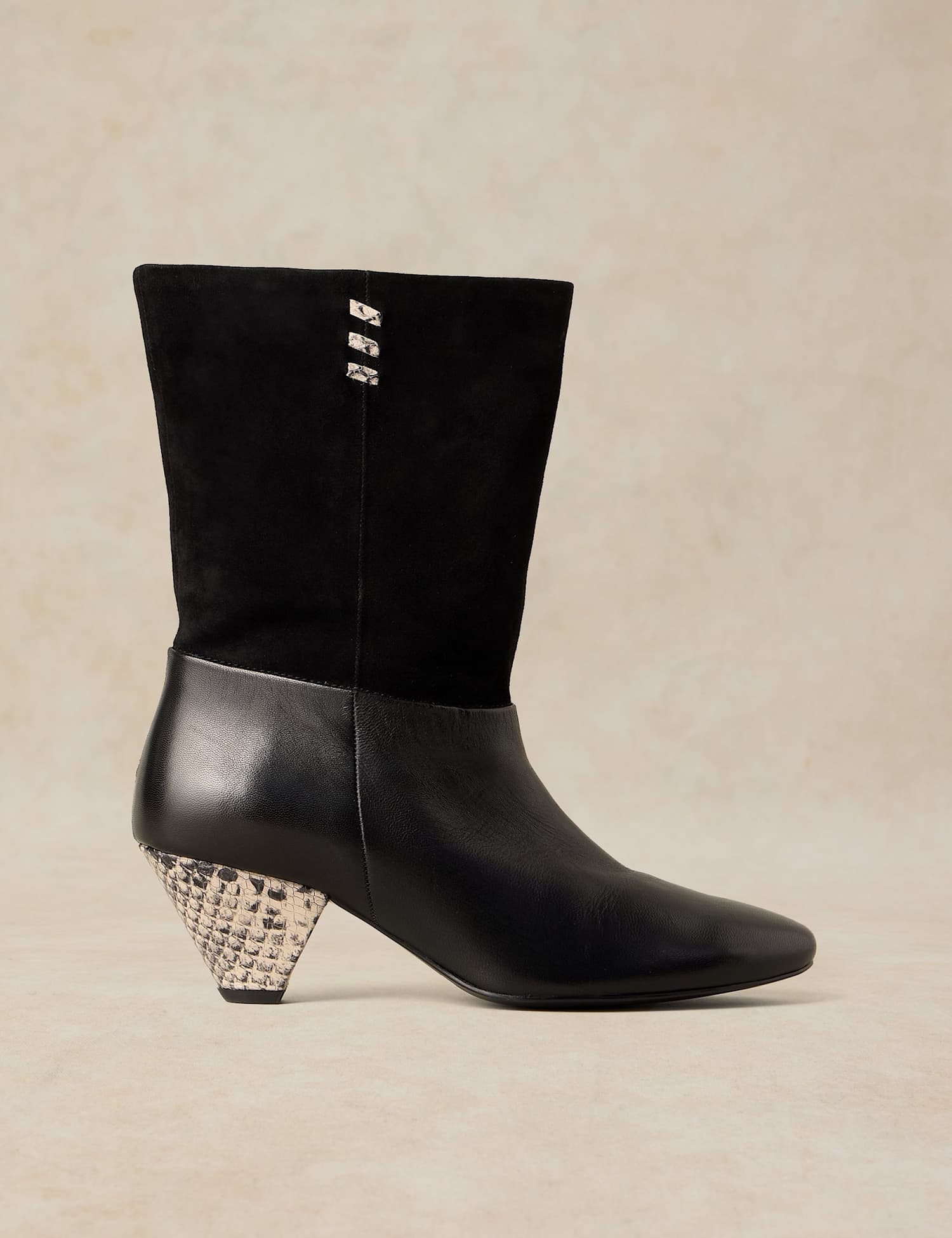 White Stuff Chrissie Leather Slouch Ankle Boots Black Mix