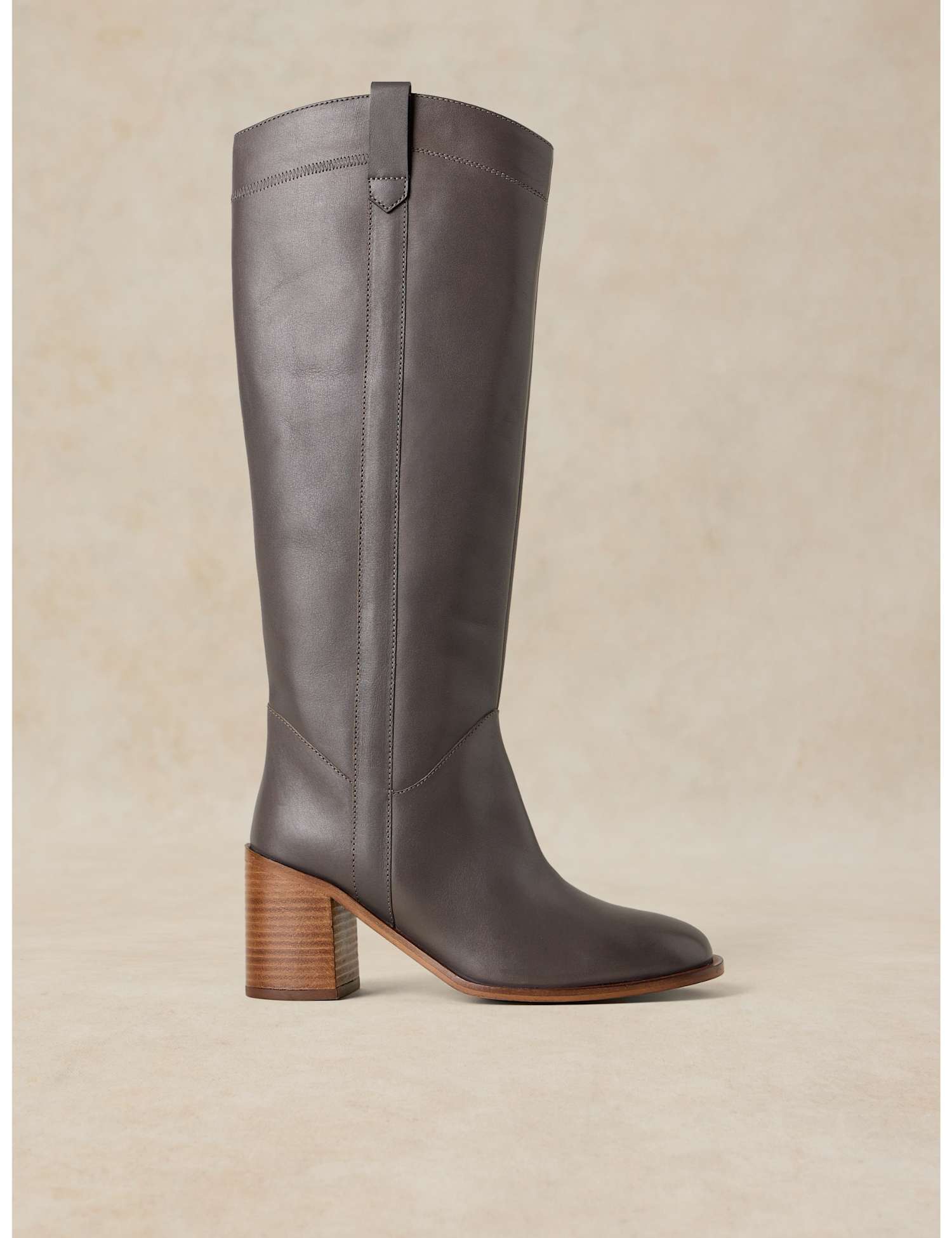White Stuff Isla Leather Knee High Boots Dark Grey
