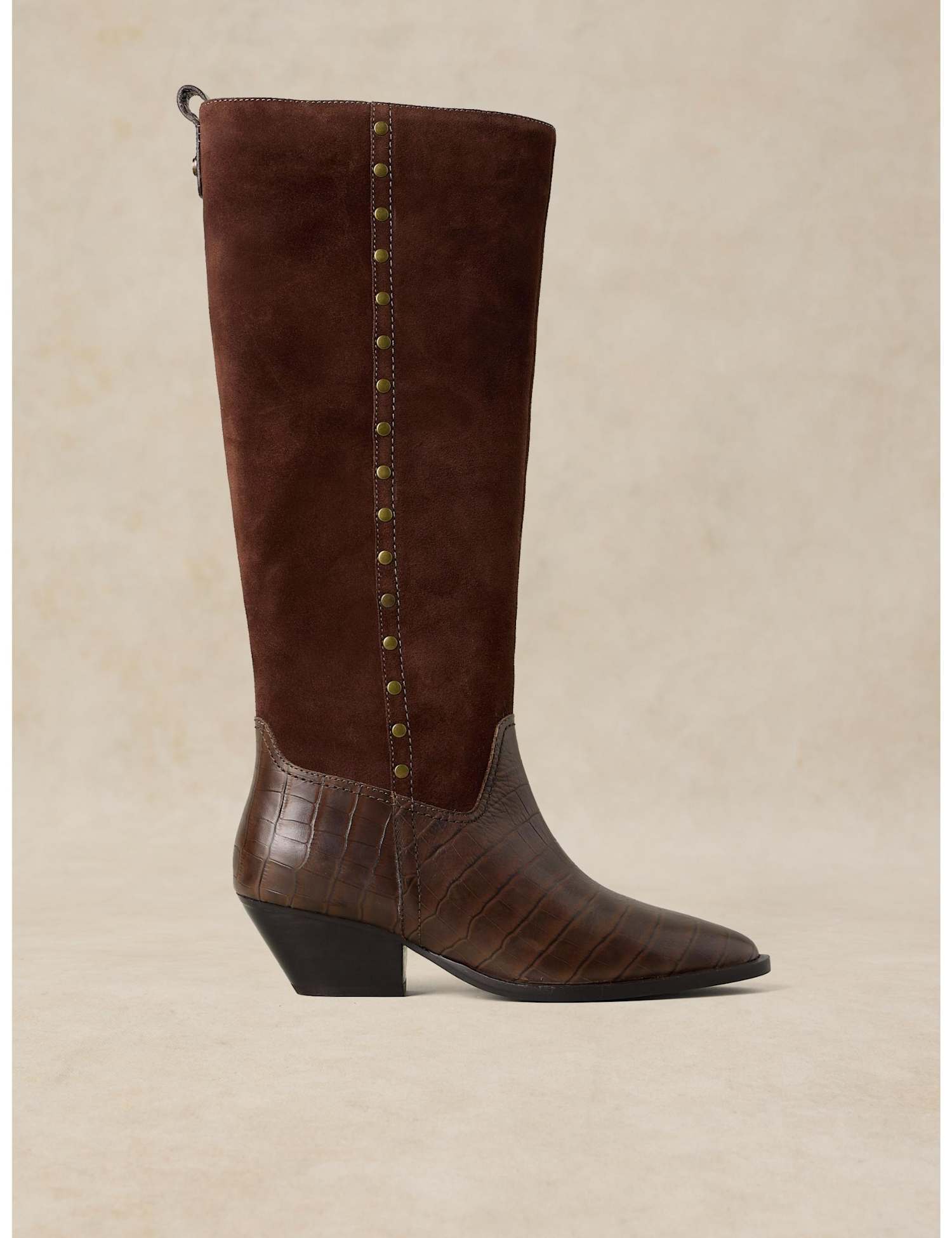 White Stuff Janie Leather Western Knee High Boots Brown