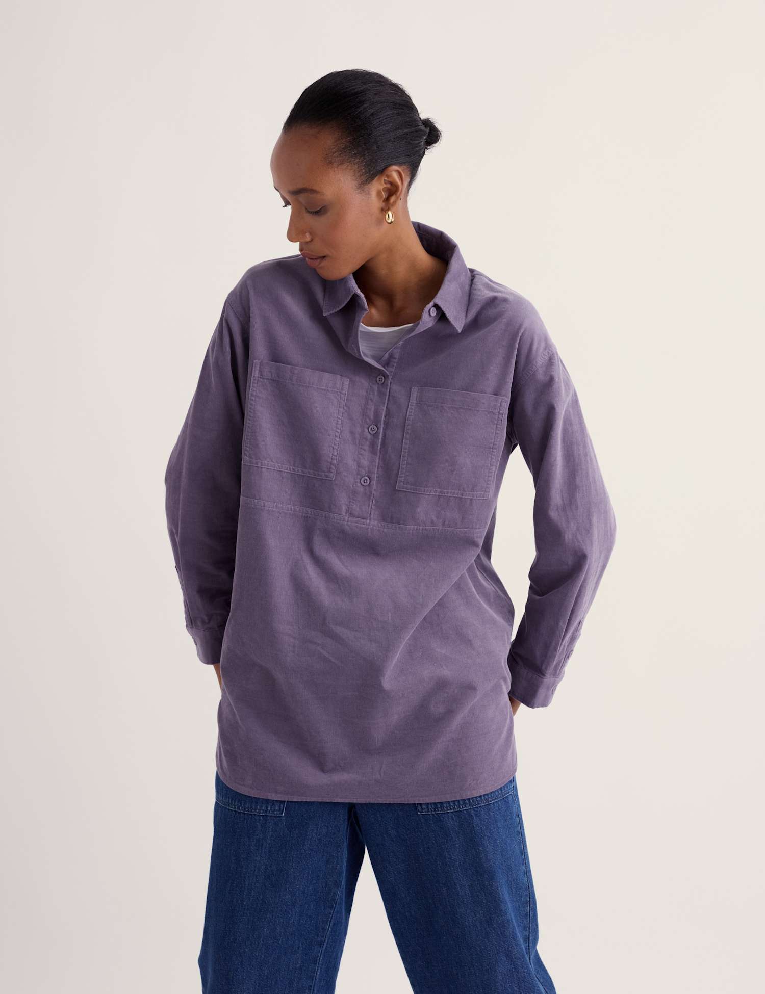 Seasalt Cornwall Pure Cotton Cord Oversized Collared Tunic Purple