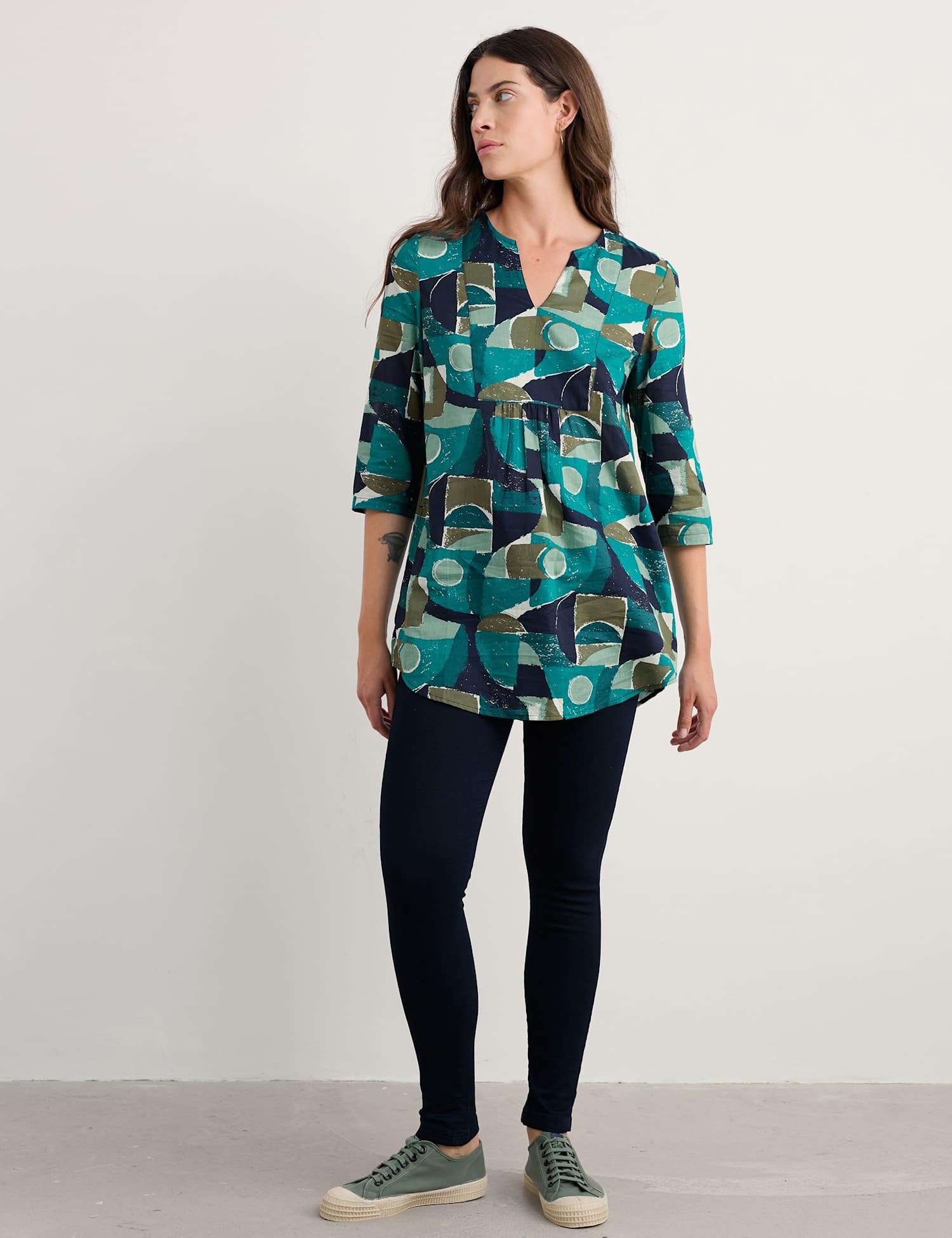 Seasalt Cornwall Pure Cotton Geometric Tunic Teal Mix