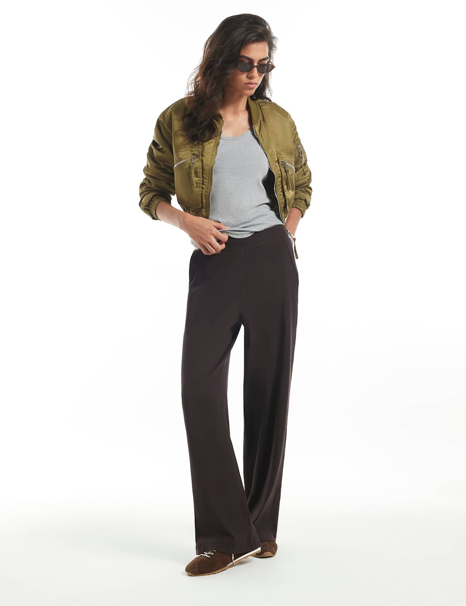 River Island Wide Leg Joggers Dark Brown