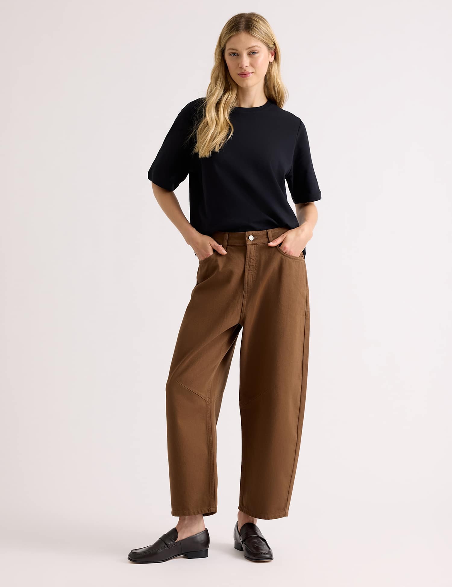 Albaray Mid Rise Barrel Jeans Chocolate