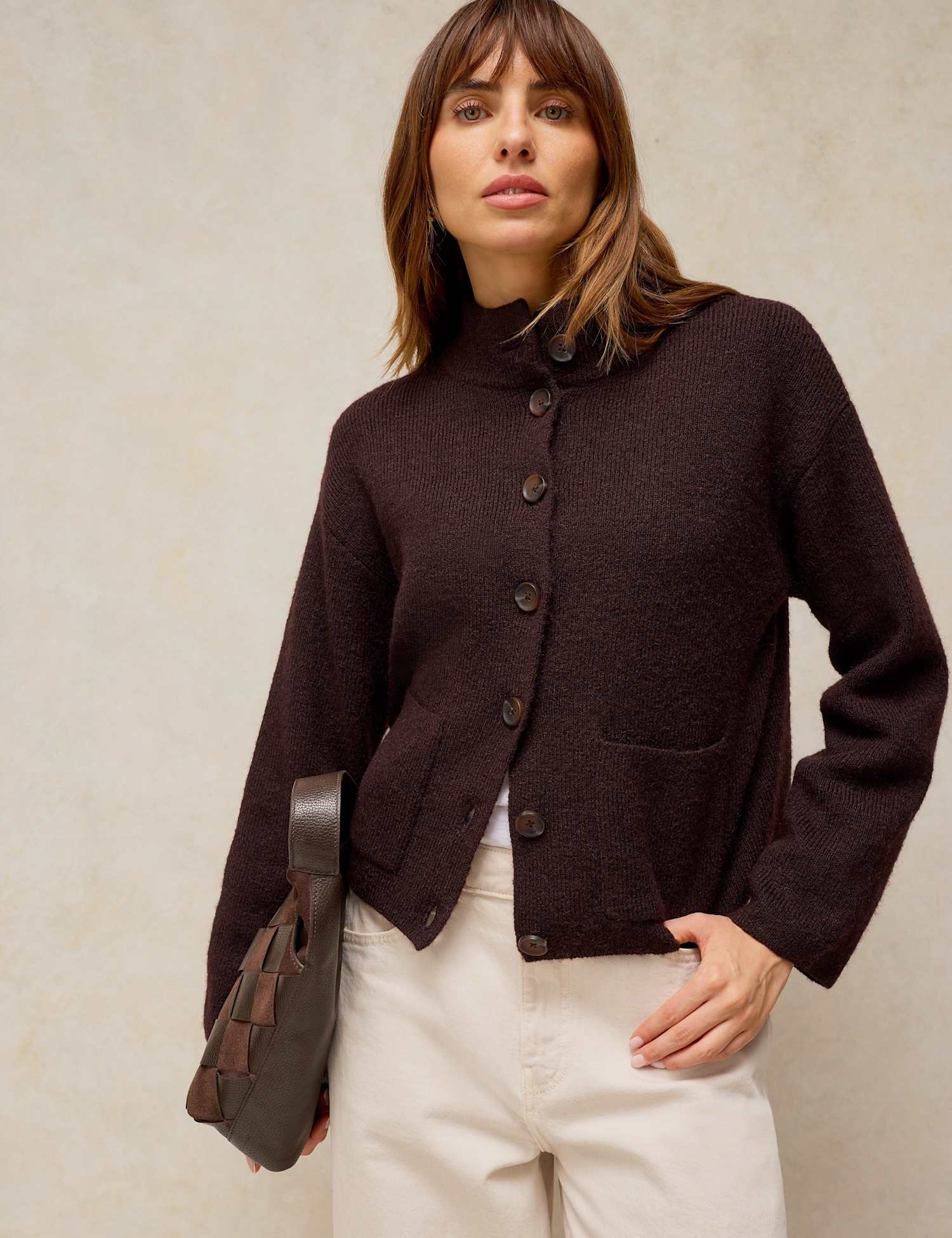 White Stuff Margot Collared Cardigan Brown