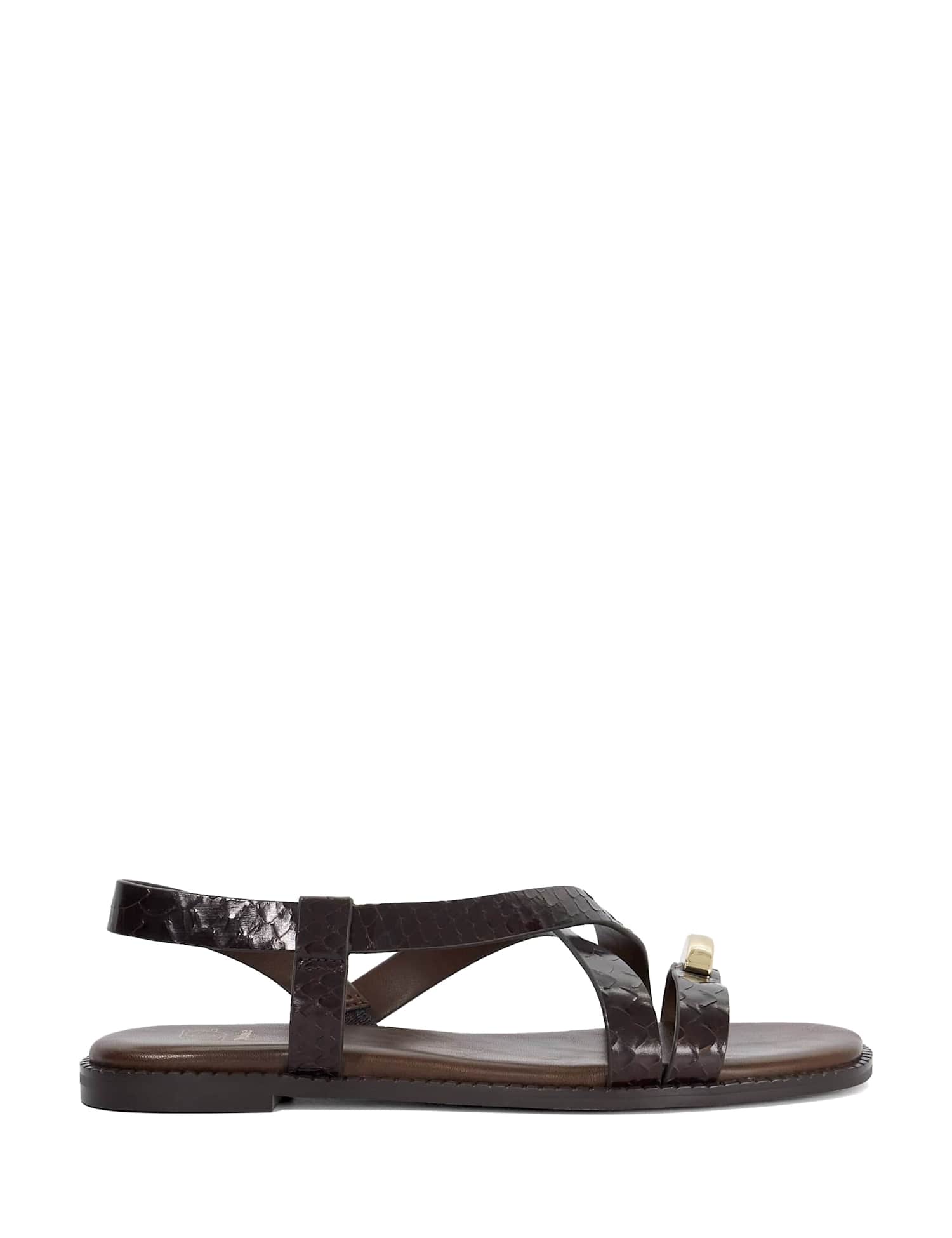 Dune London Leather Ankle Strap Flat Sandals Brown