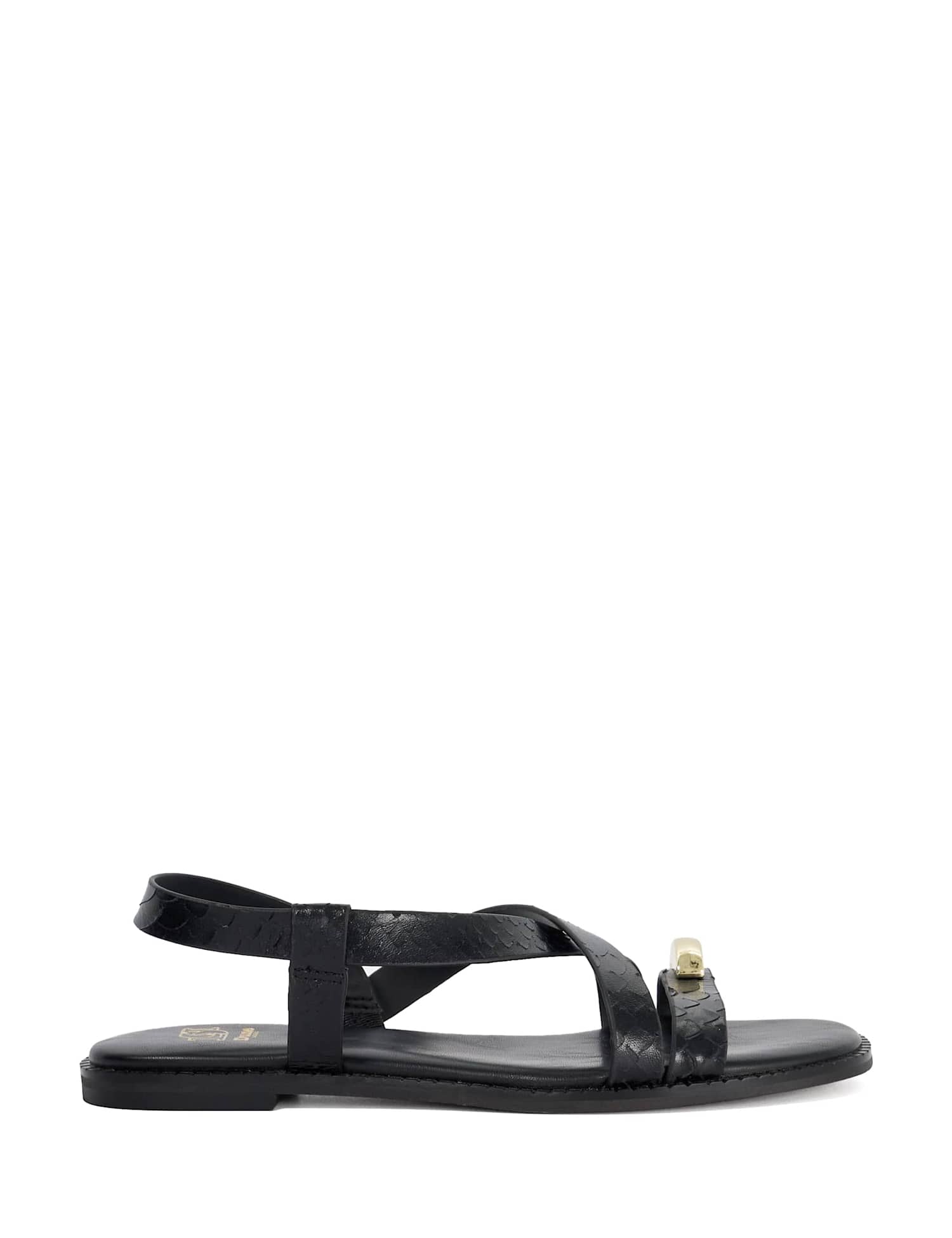 Dune London Leather Ankle Strap Flat Sandals Black