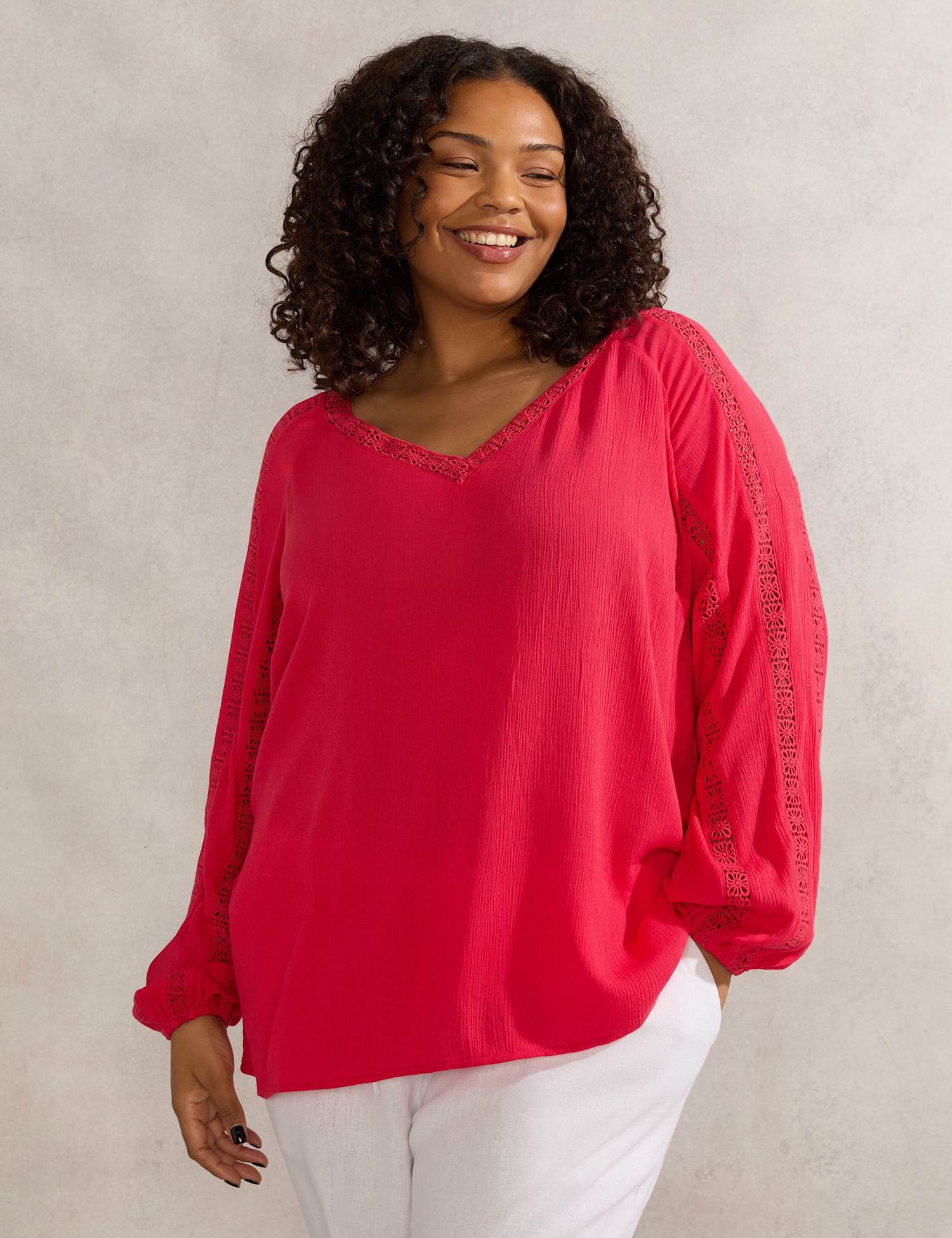 Live Unlimited London Broderie V-Neck Blouse Pink