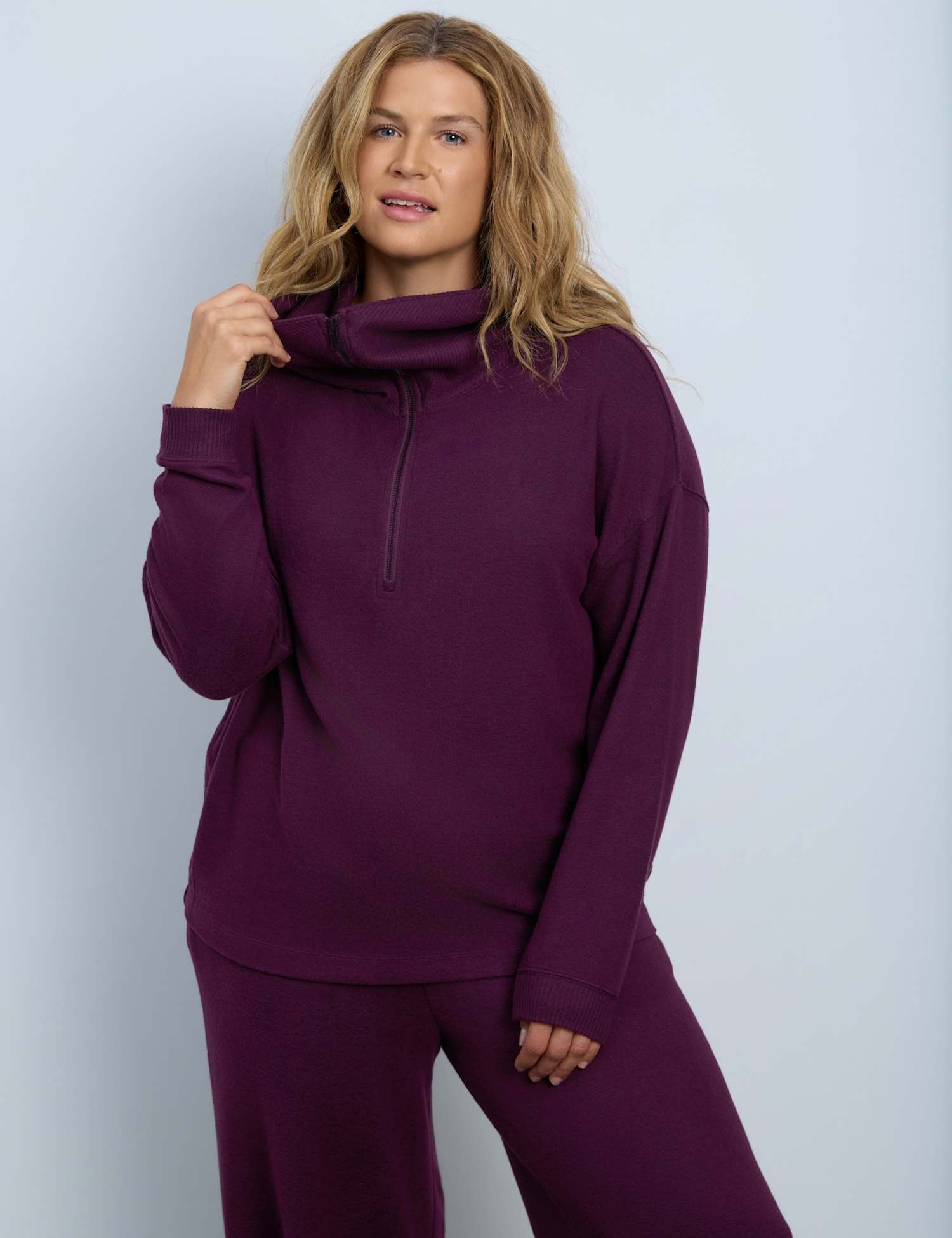 Live Unlimited London Supersoft Half Zip Regular Fit Jumper Plum