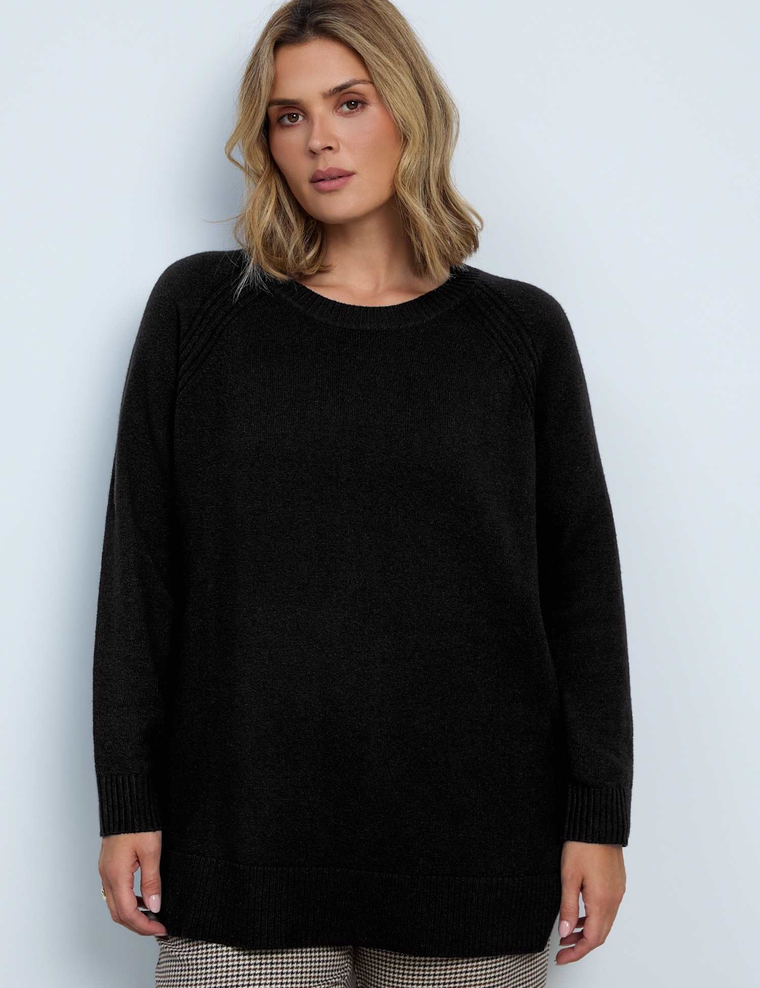 Live Unlimited London Cotton Rich Knitted Longline Jumper Black