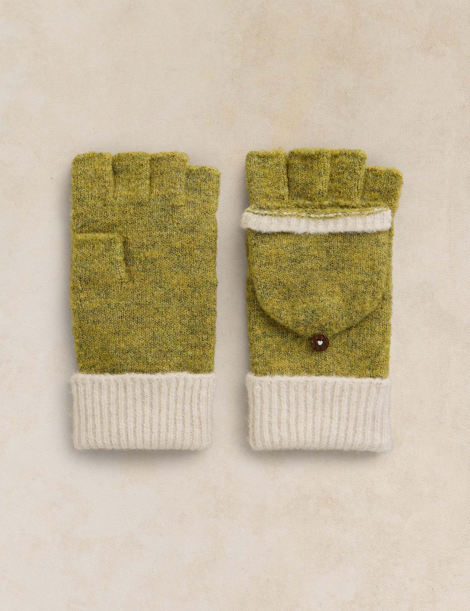 White Stuff Emma Knitted Flip Top Mittens Medium Green