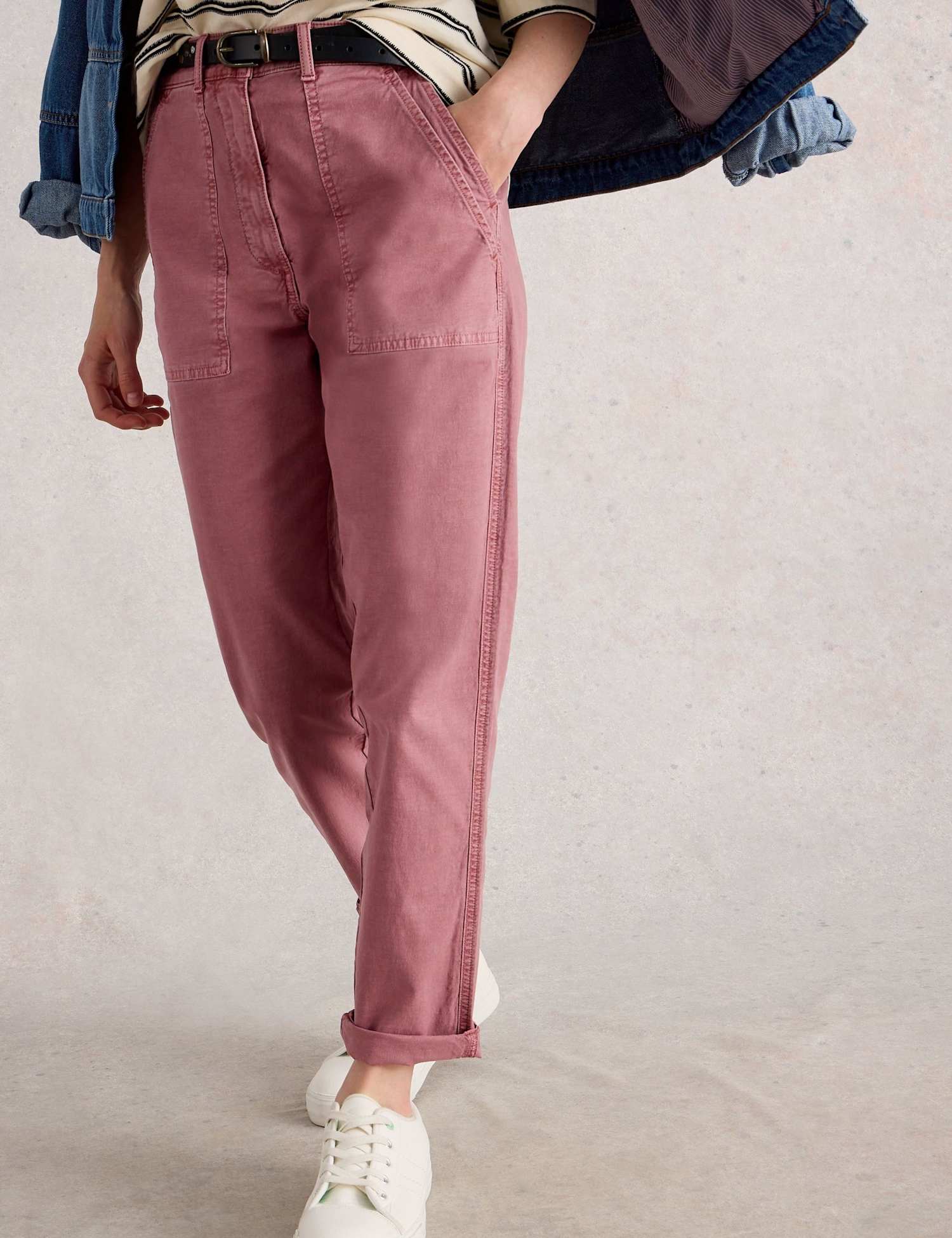 White Stuff Cotton Rich Straight Leg Chinos with Linen Pink