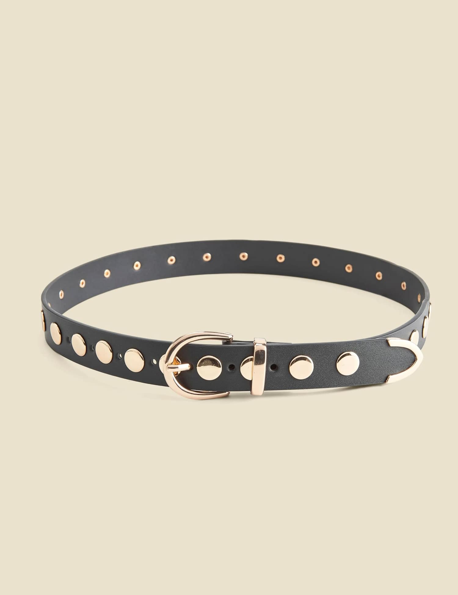 SOSANDAR Leather Studded Waist Belt Black