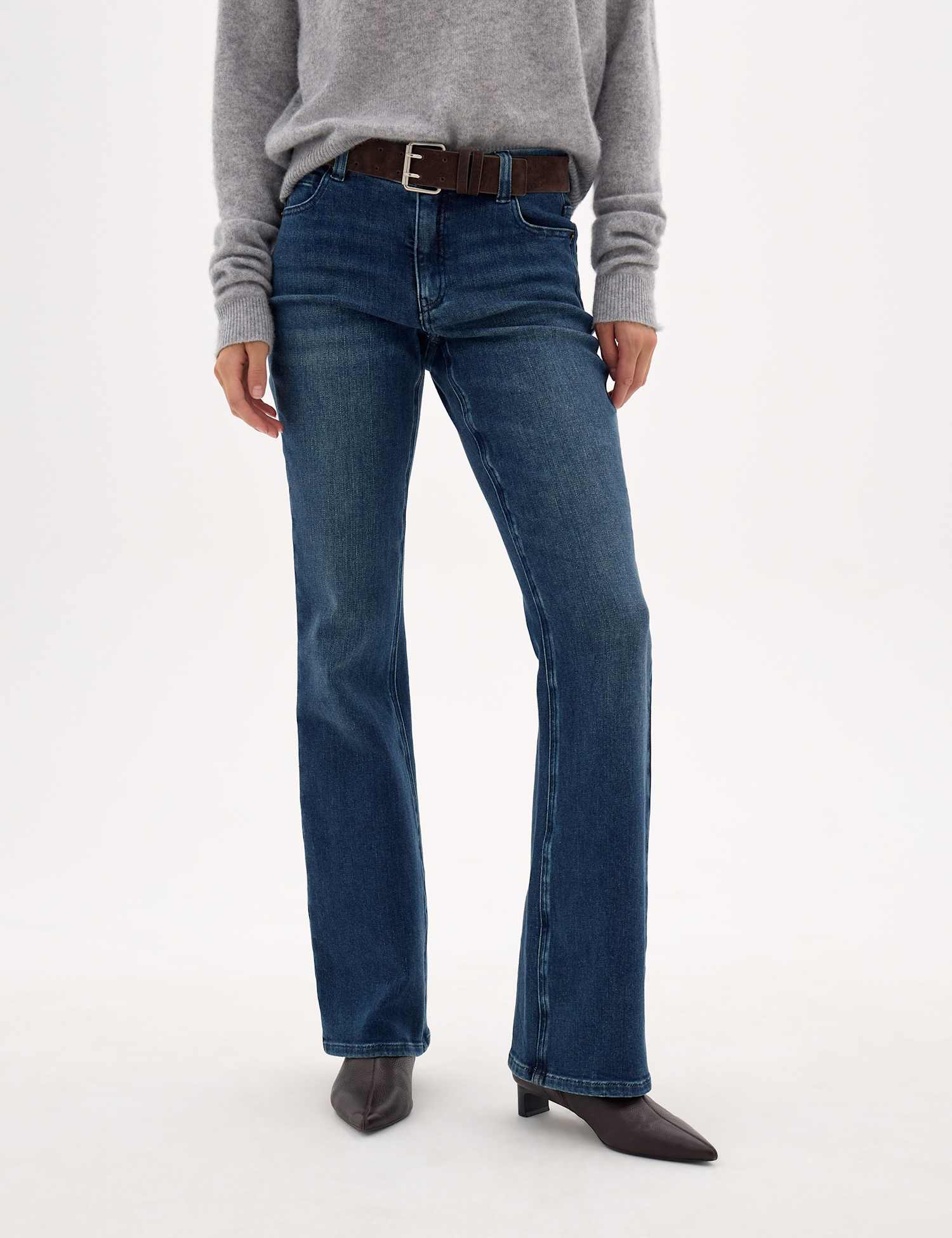 HUSH Mid Rise Bootcut Fit Cotton Jeans Dark Blue Denim