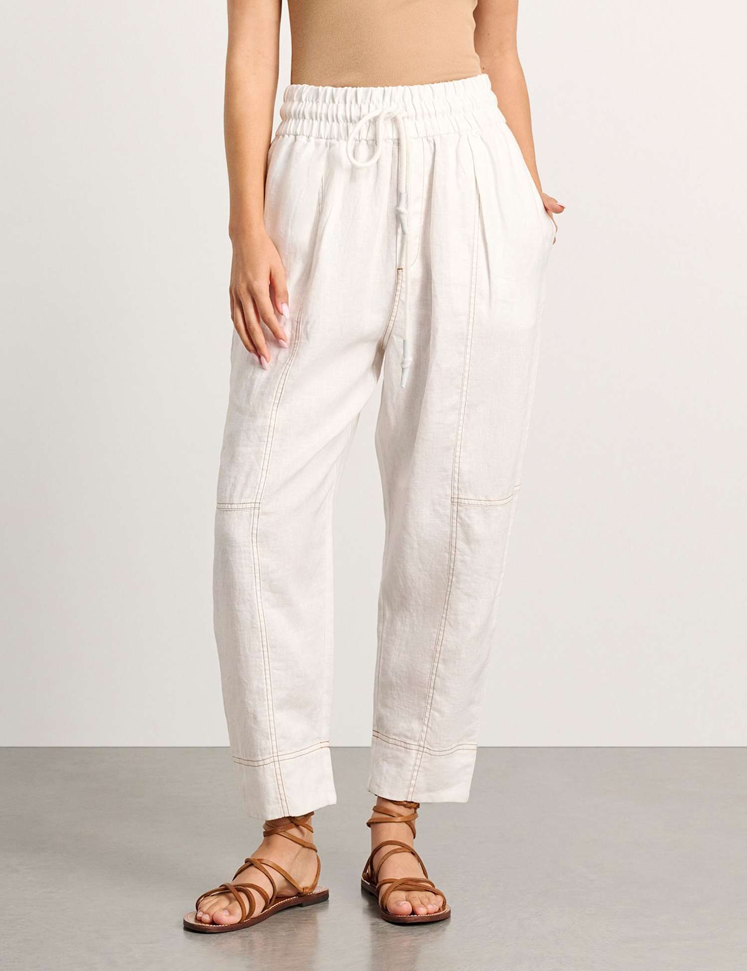 Jag Pure Linen Cargo Pull On Trousers White